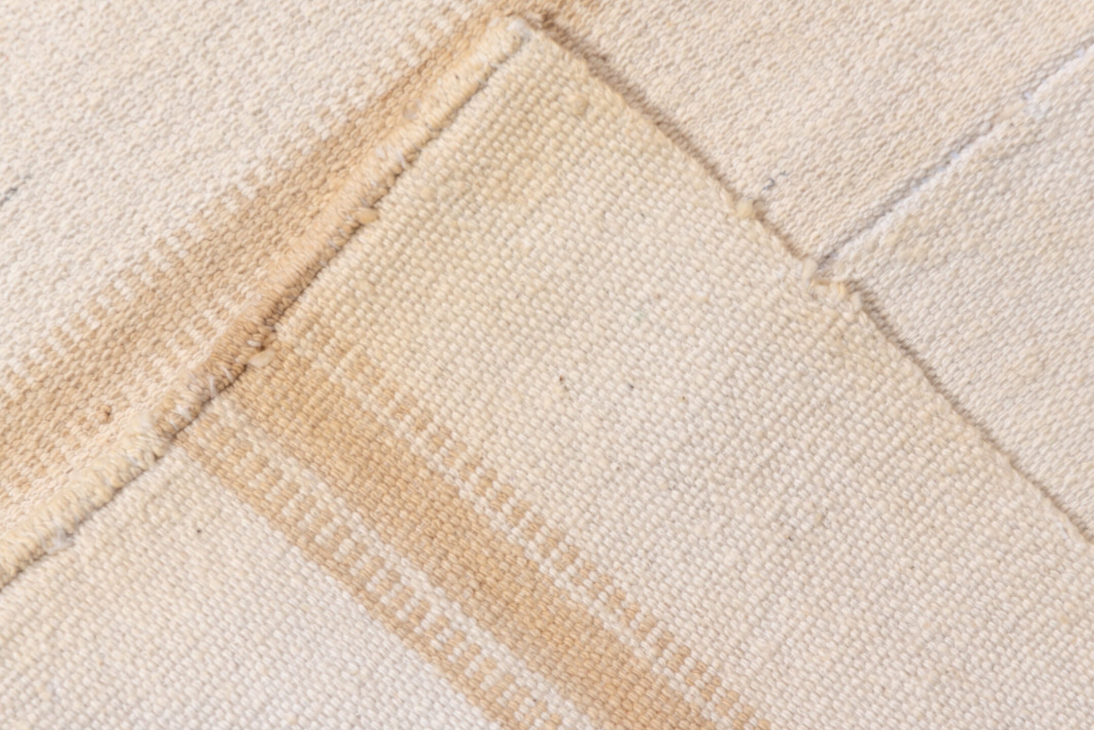 4' x 7' one-of-a-kind handmade vintage Flatweave rug. Color palette: ivory, cream, beige, taupe, gray