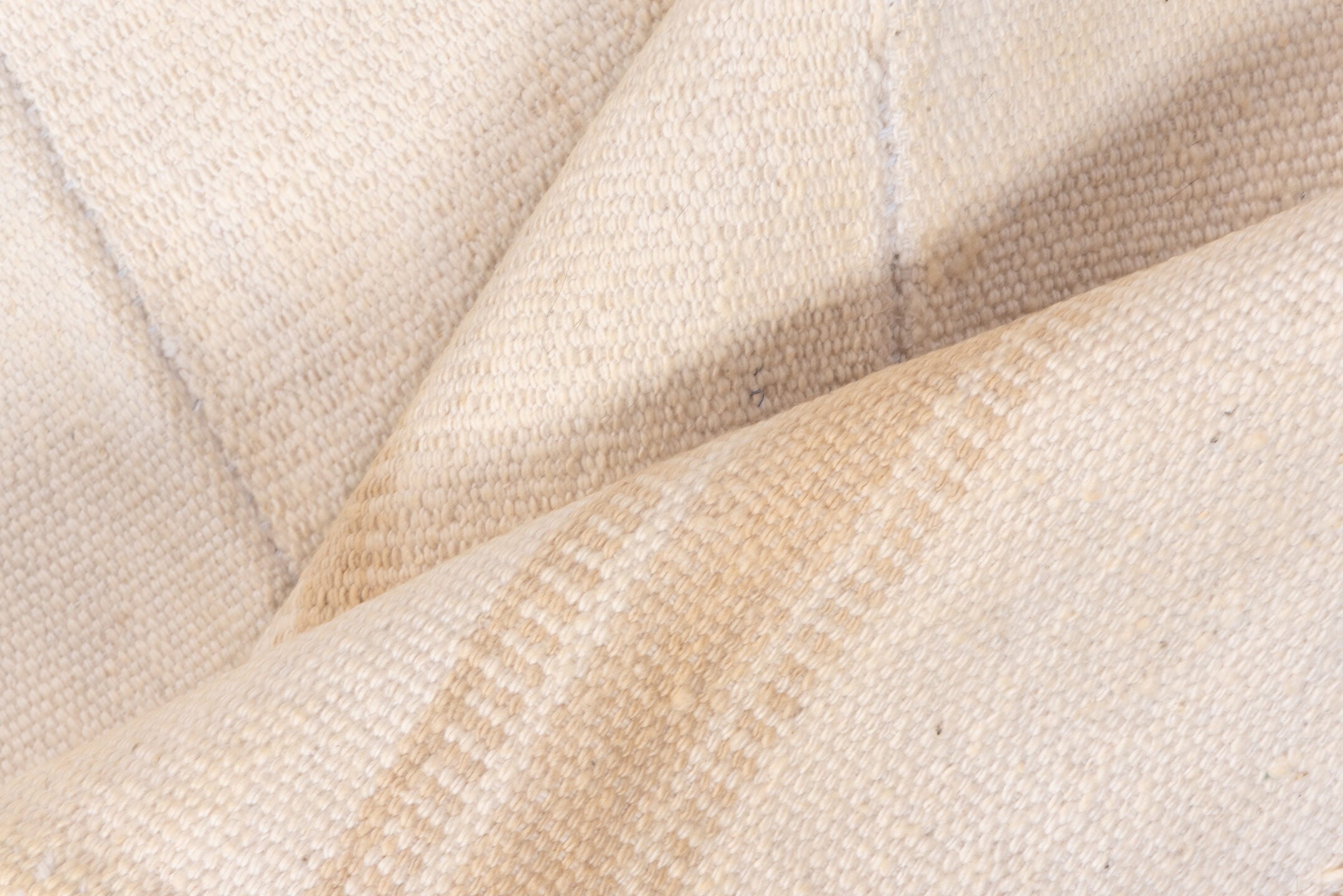 4' x 7' one-of-a-kind handmade vintage Flatweave rug. Color palette: ivory, cream, beige, taupe, gray