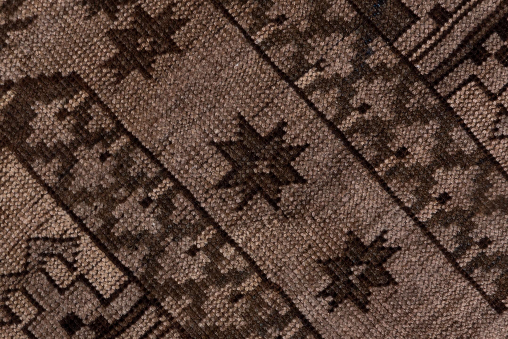 6' x 9' one-of-a-kind handmade antique Afghan medium size rug. Color palette: taupe, brown, charcoal, camel, ivory, beige