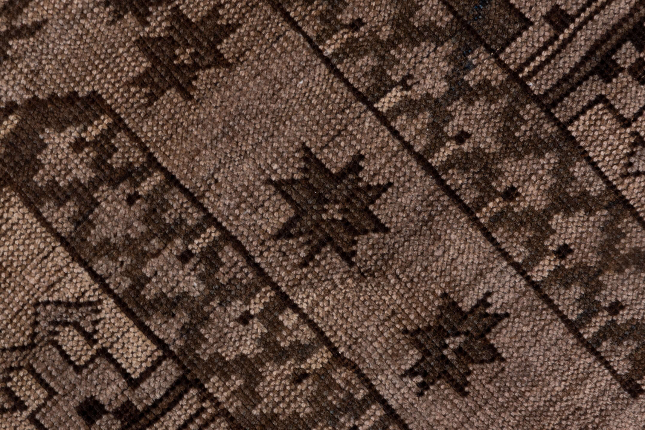6' x 9' one-of-a-kind handmade antique Afghan medium size rug. Color palette: taupe, brown, charcoal, camel, ivory, beige