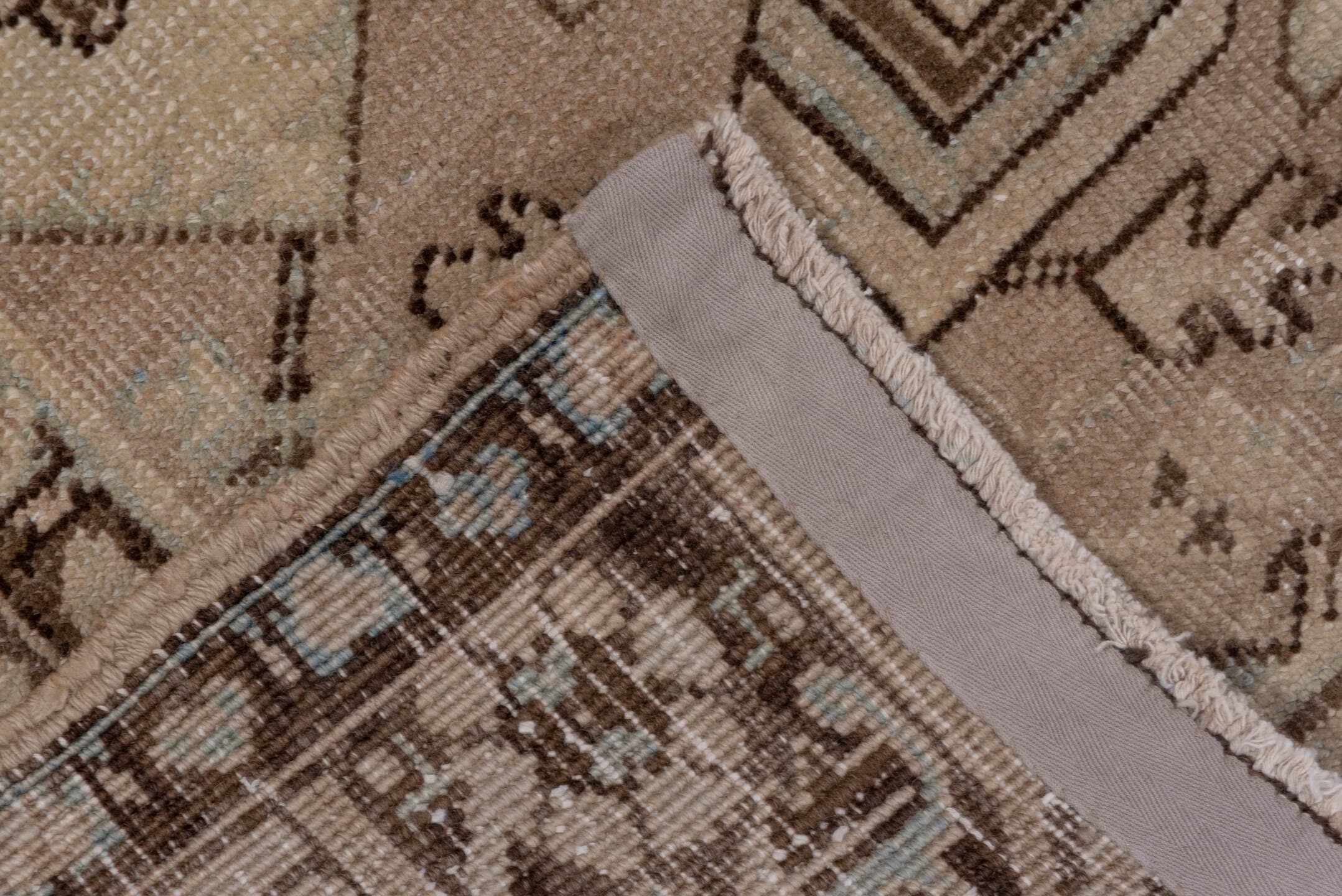 8' x 10' one-of-a-kind handmade antique Heriz large size rug. Color palette: taupe, brown, ivory, pale blue, camel, charcoal