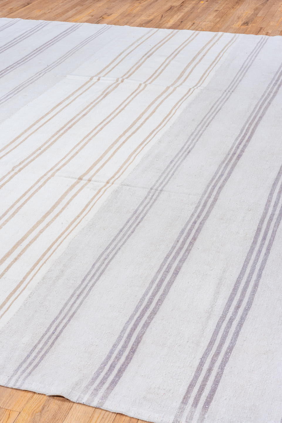9' x 11' one-of-a-kind handmade antique Flatweave large size rug. Color palette: ivory, lavender, gold, cream, light gray