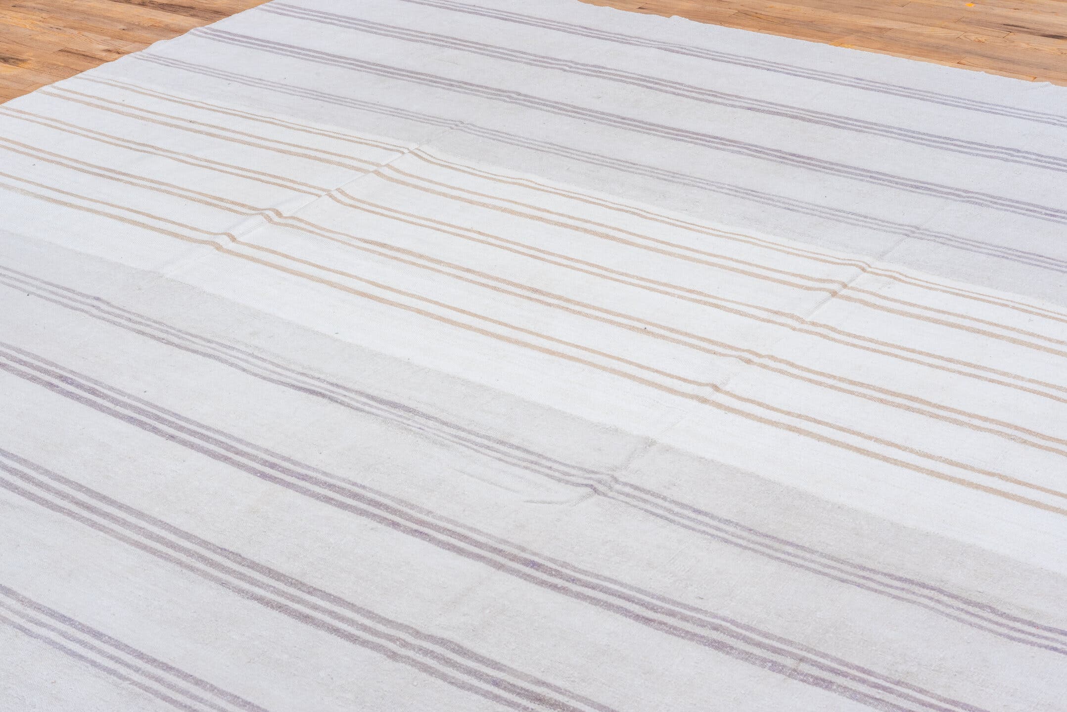 9' x 11' one-of-a-kind handmade antique Flatweave large size rug. Color palette: ivory, lavender, gold, cream, light gray