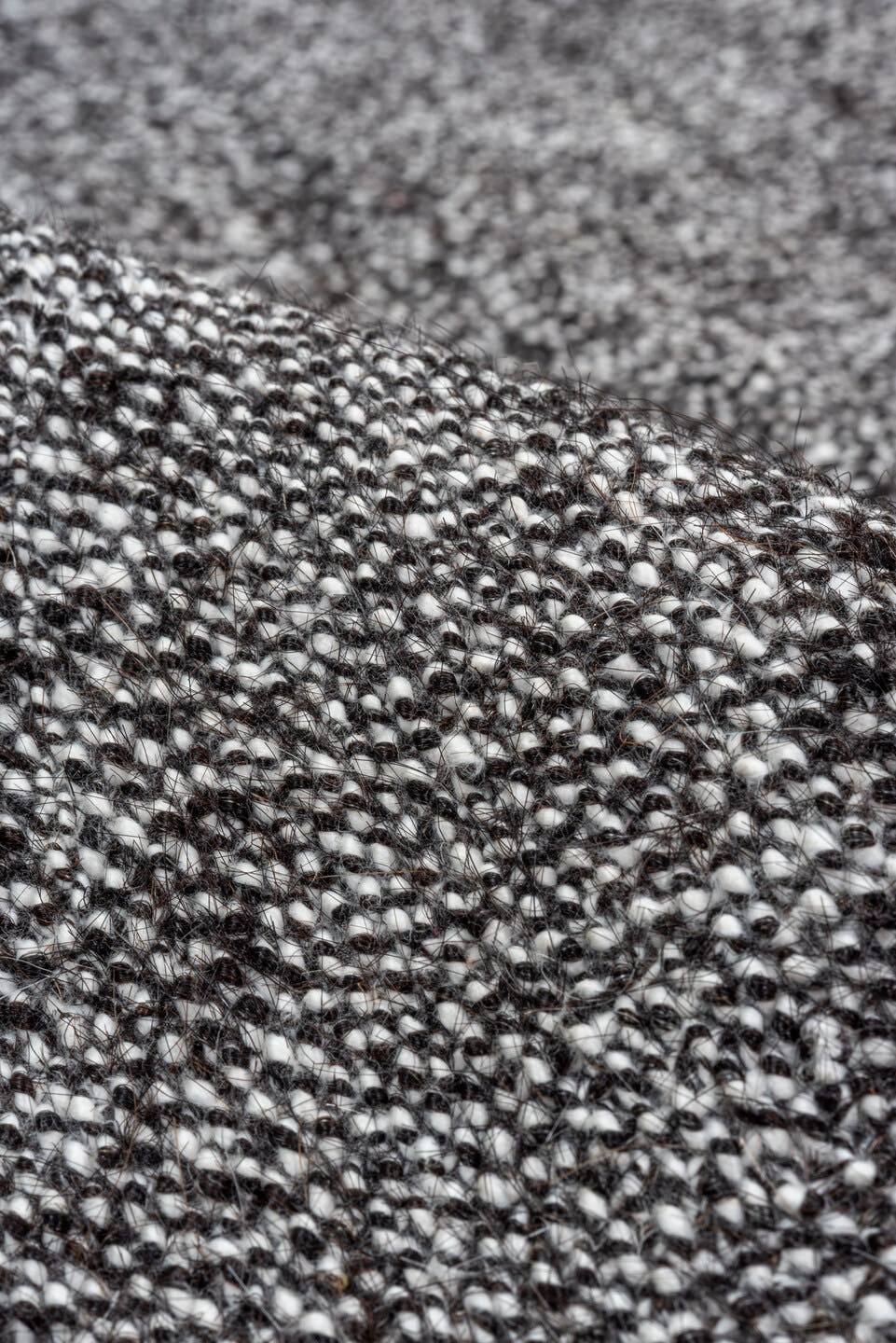 7' x 9' one-of-a-kind handmade antique Flatweave rug. Color palette: gray, charcoal, ivory, black