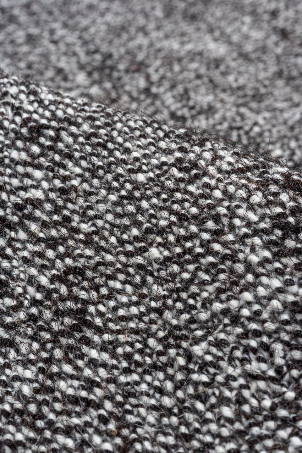 7' x 9' one-of-a-kind handmade antique Flatweave rug. Color palette: gray, charcoal, ivory, black