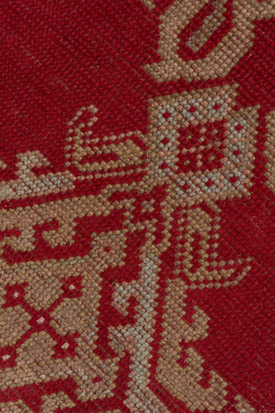 6' x 6' one-of-a-kind handmade antique Oushak rug. Color palette: crimson, ivory, rust, sky_blue, red, terracotta, brown