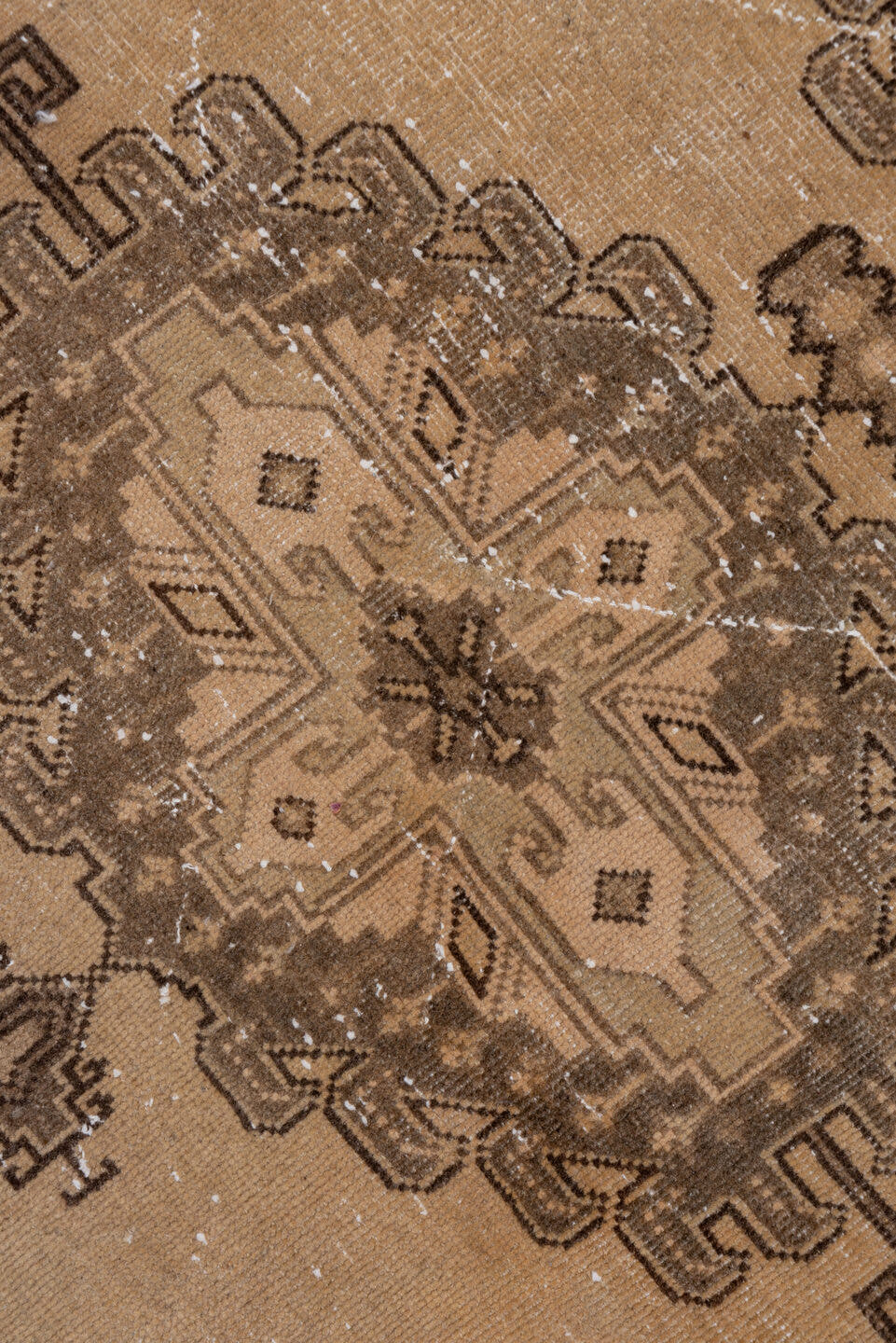 7' x 12' one-of-a-kind handmade antique Veece large size rug. Color palette: taupe, beige, brown, ivory, camel, charcoal
