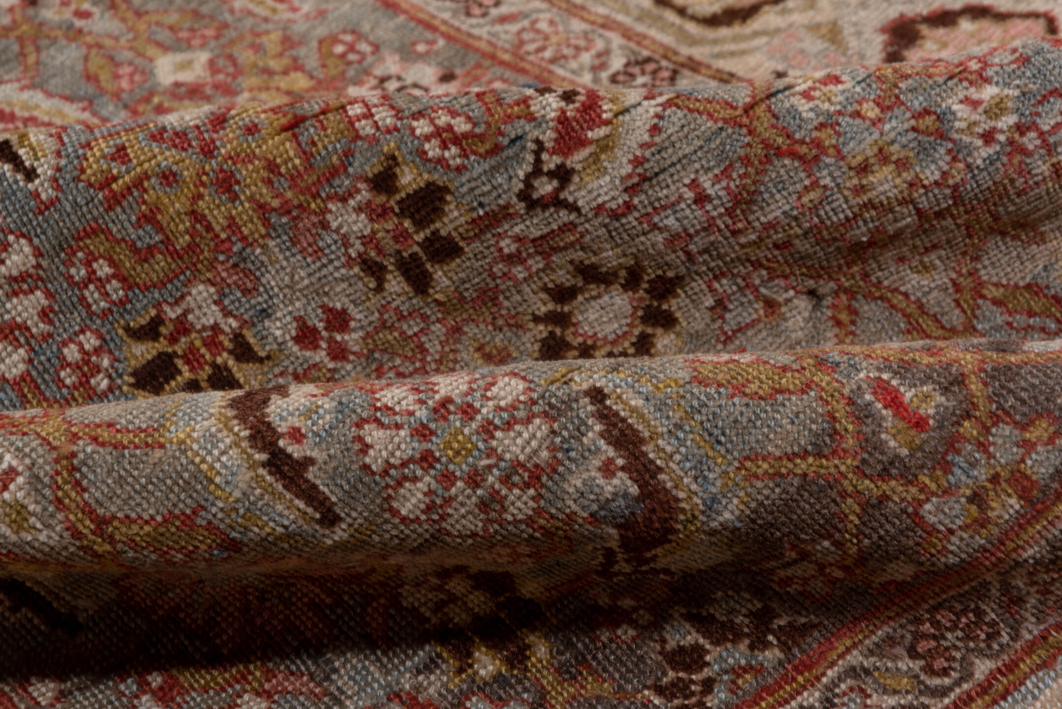 3' x 17' one-of-a-kind handmade antique Bidjar runner rug. Color palette: rose, ivory, slate blue, taupe, rust, camel, brown