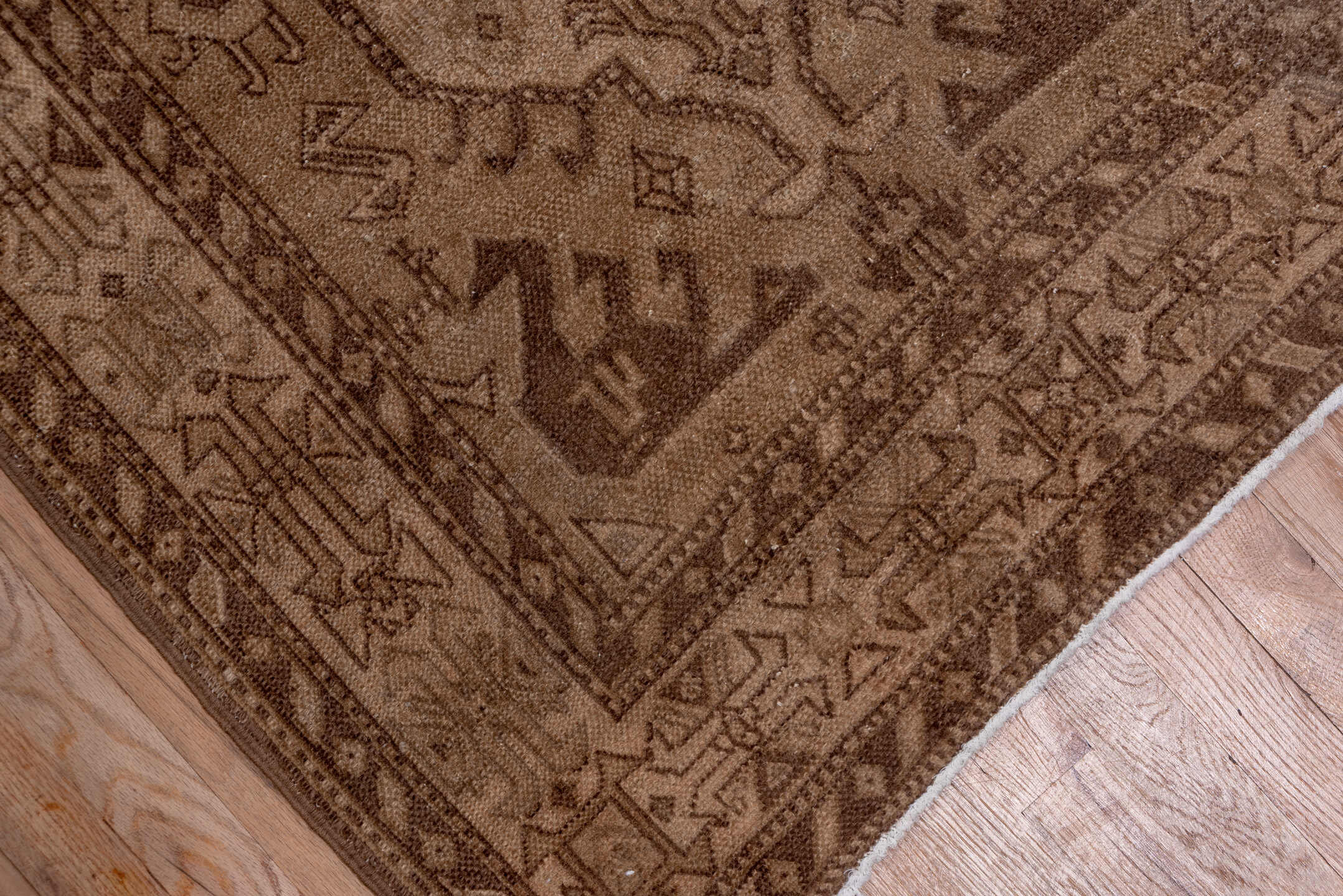 3' x 15' one-of-a-kind handmade antique NW Persian runner rug. Color palette: taupe, brown, camel, mocha, ivory, beige, gray