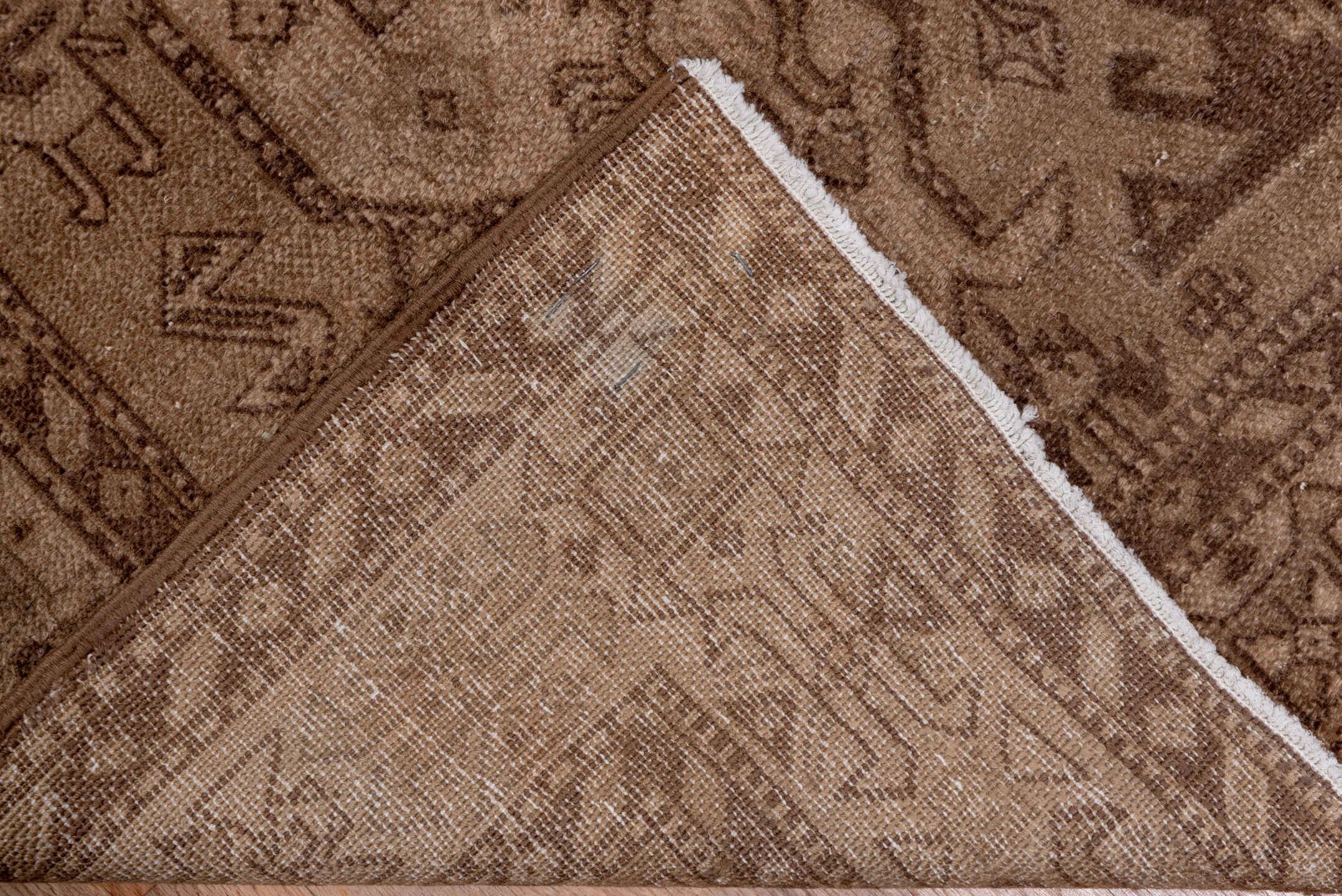 3' x 15' one-of-a-kind handmade vintage NW Persian runner rug. Color palette: brown, off-white, pink, snow, white