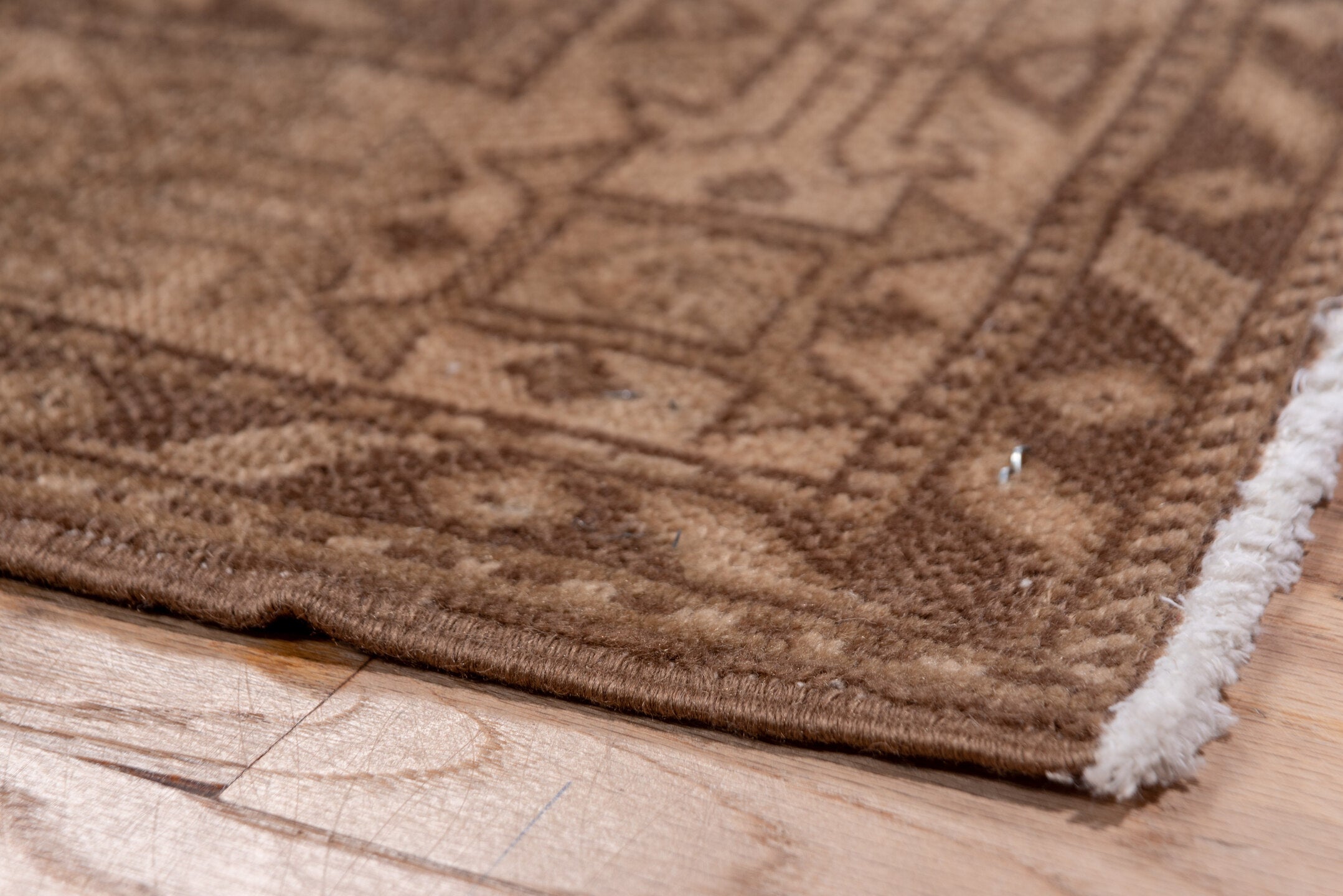 3' x 15' one-of-a-kind handmade vintage NW Persian runner rug. Color palette: brown, off-white, pink, snow, white