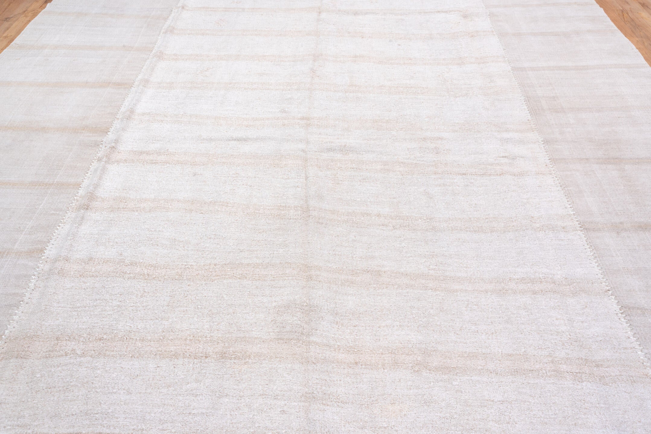 5' x 13' one-of-a-kind handmade vintage Hemp Kilim rug. Color palette: gainsboro, gray, light gray, linen, off-white, pink