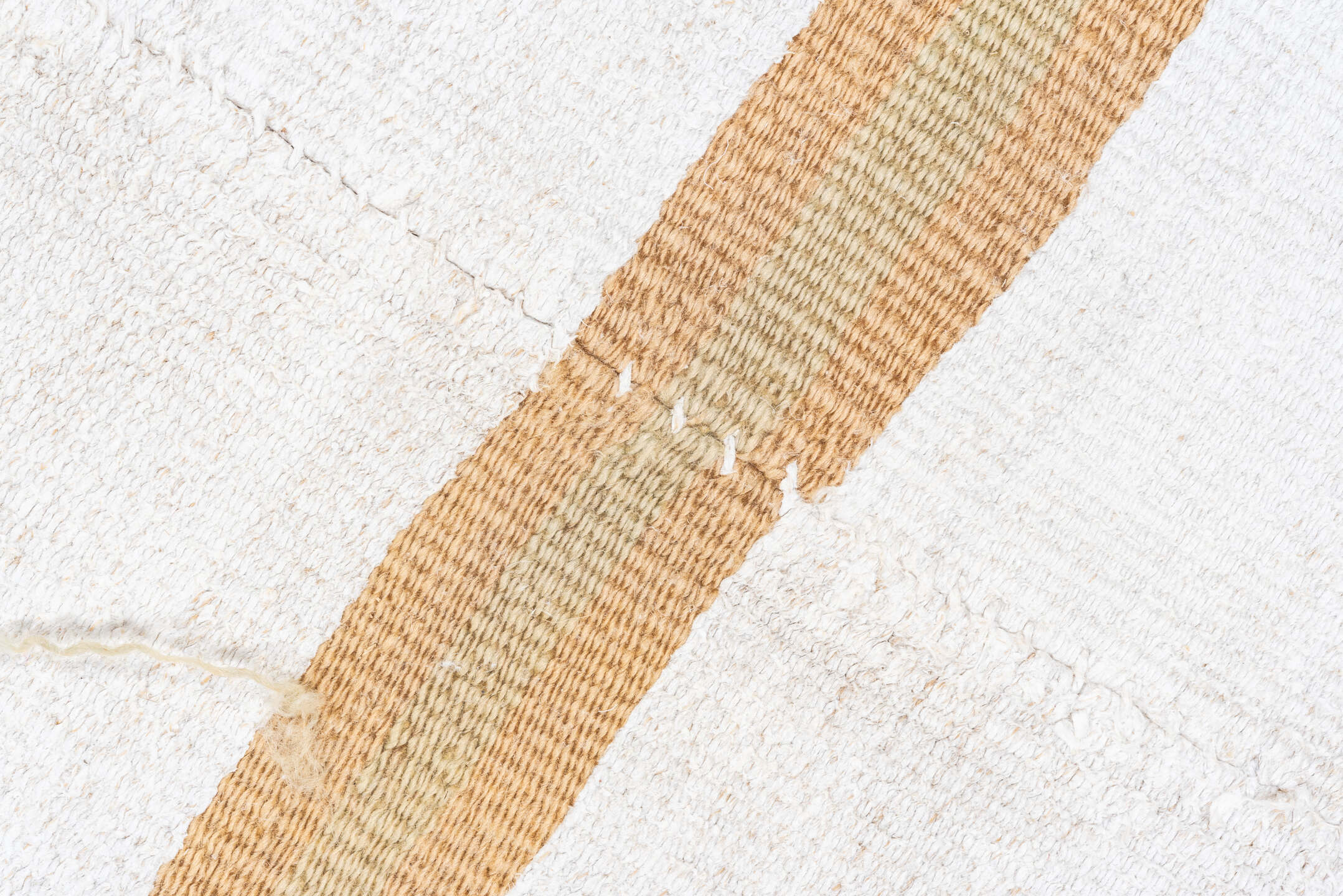 6' x 15' one-of-a-kind handmade antique Hemp Kilim rug. Color palette: ivory, camel, cream, beige