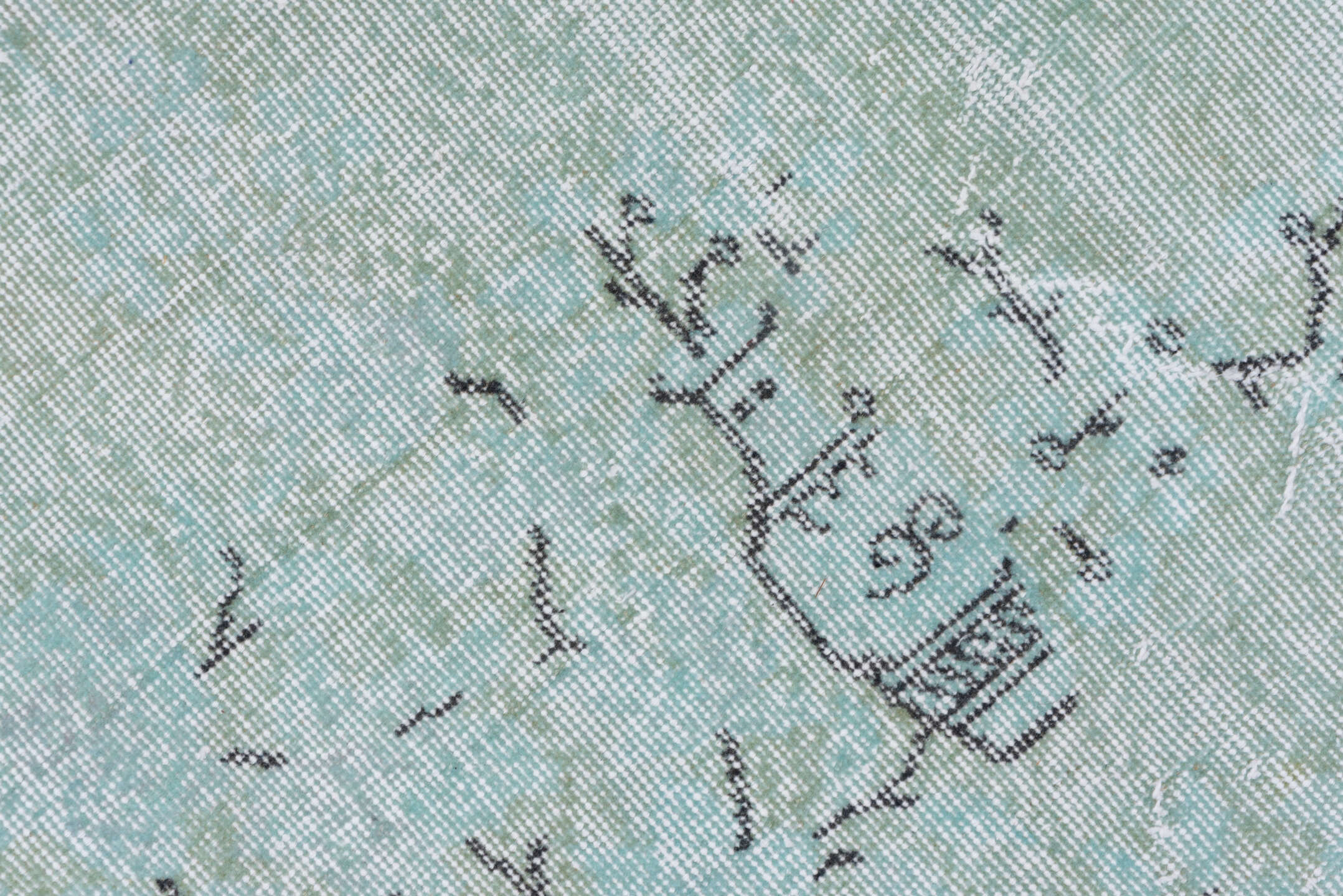 6' x 10' one-of-a-kind handmade vintage Sparta large size rug. Color palette: aqua, ivory, pale blue, sage, charcoal, teal