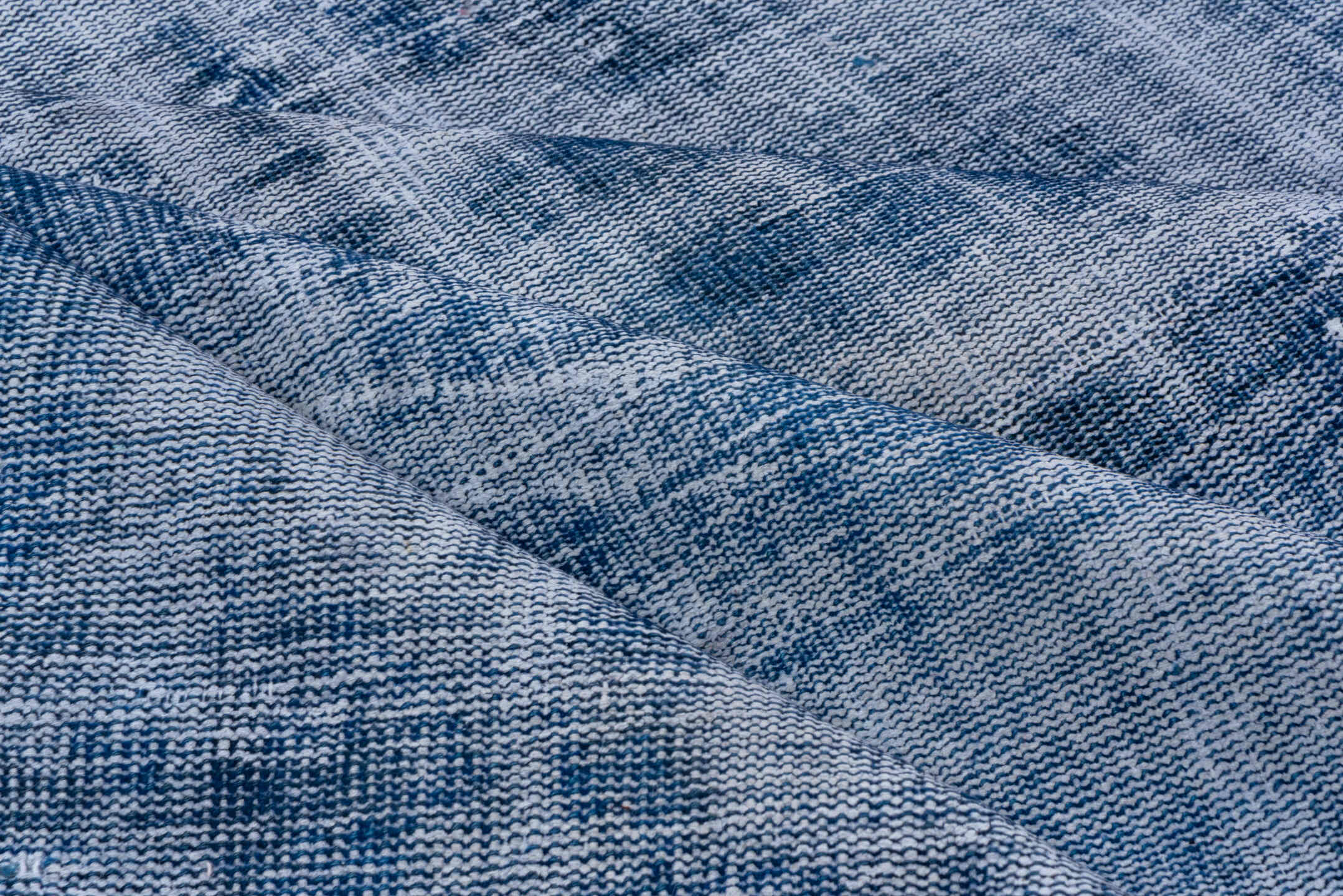 7' x 10' one-of-a-kind handmade vintage Overdyed large size rug. Color palette: blue, slate, ivory, gray