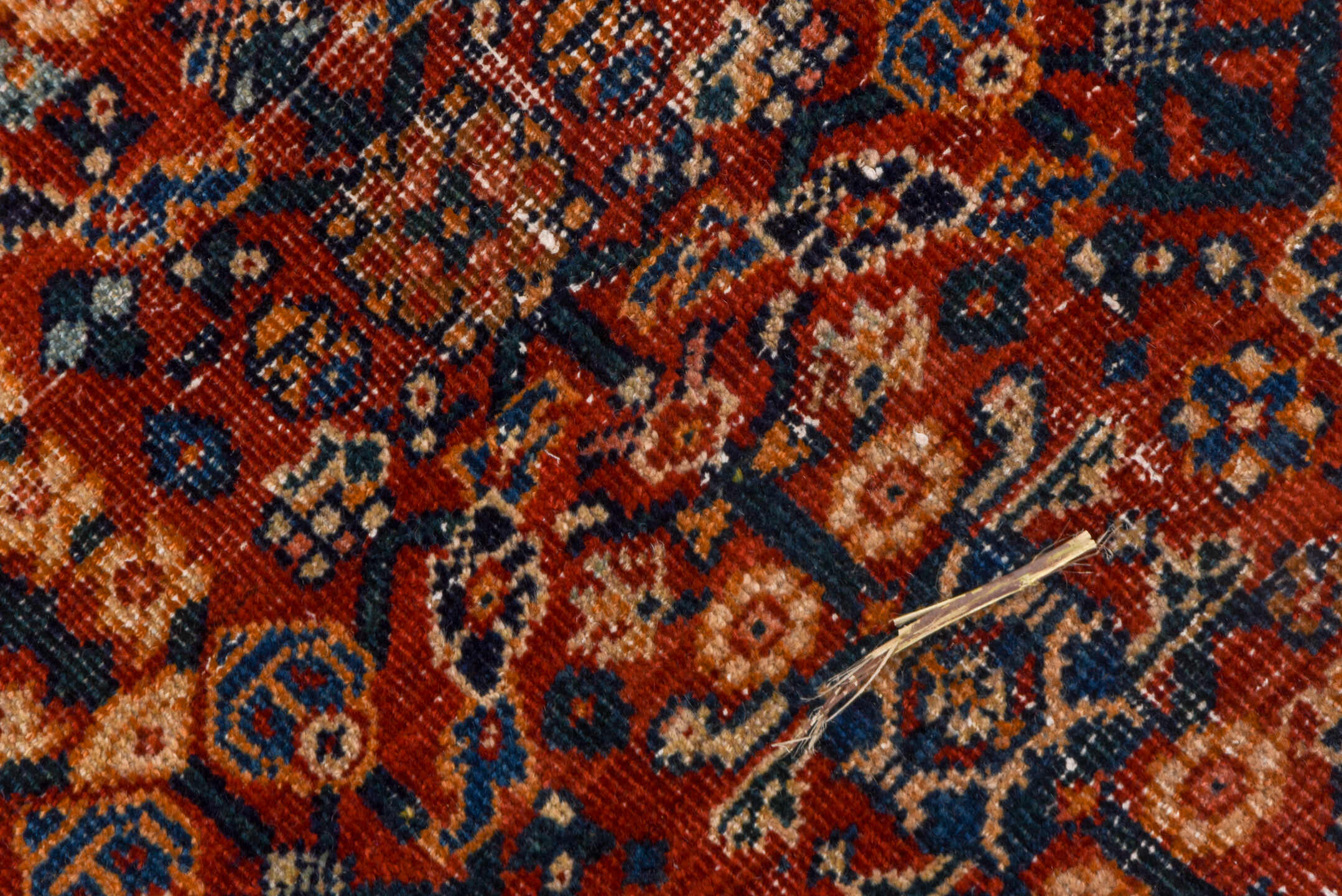 10' x 13' one-of-a-kind handmade vintage Mahal large size rug. Color palette: rust, navy, ivory, terra cotta, camel