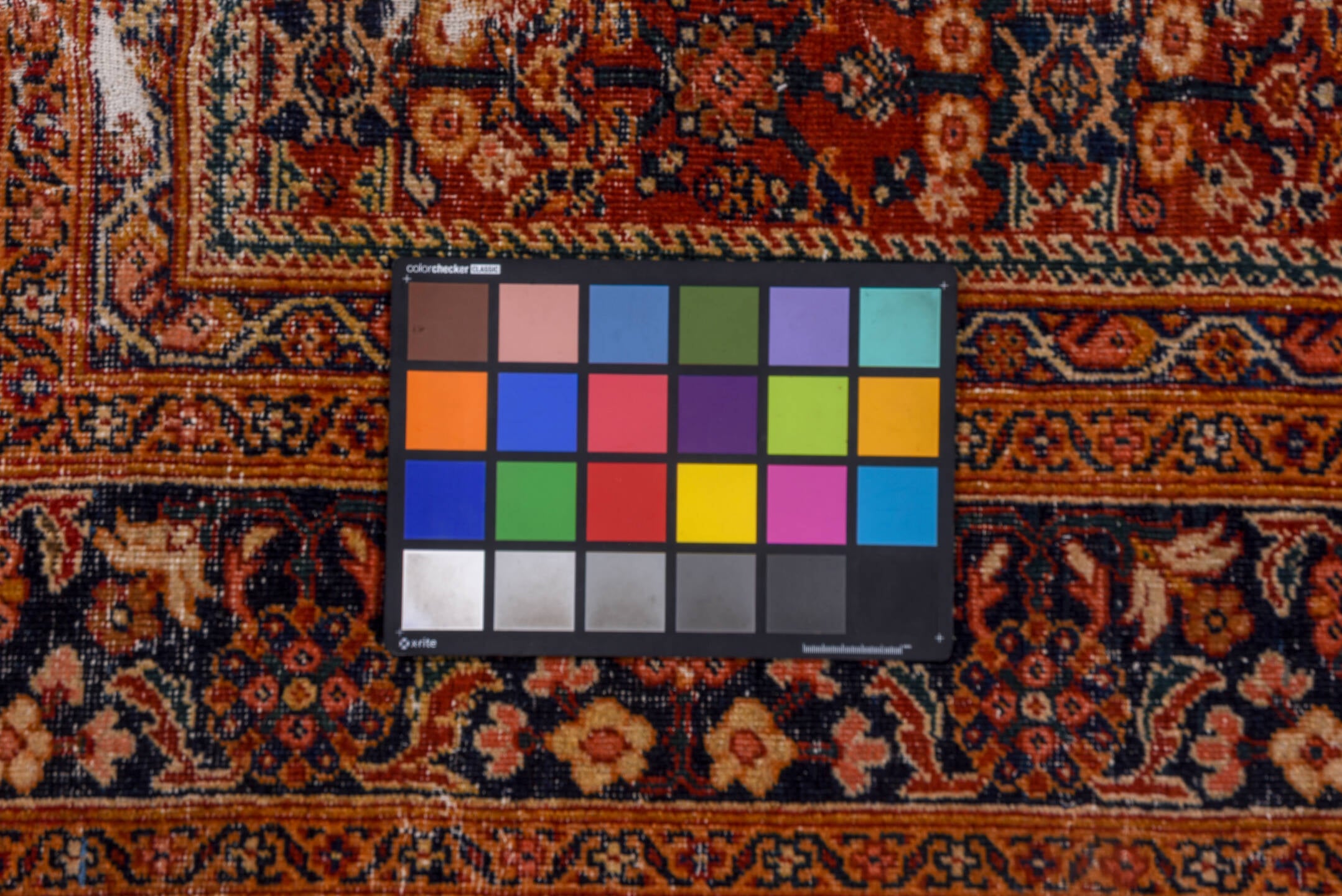 10' x 13' one-of-a-kind handmade vintage Mahal large size rug. Color palette: rust, navy, ivory, terra cotta, camel