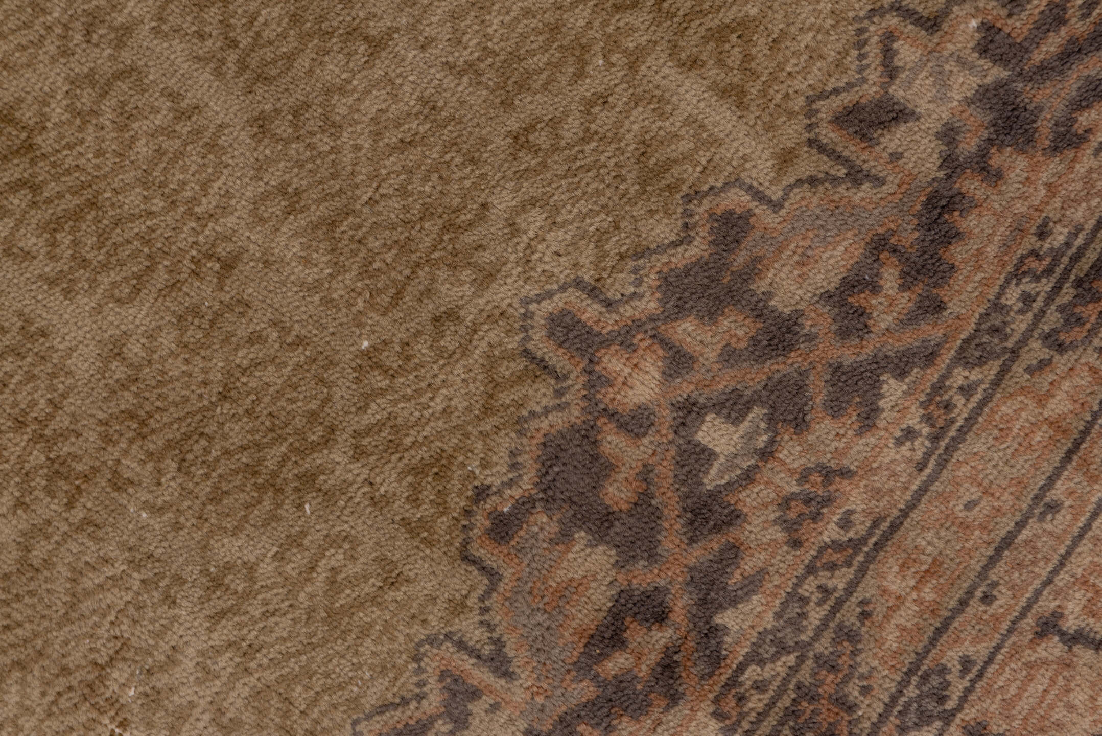 8' x 10' one-of-a-kind handmade antique Sivas large size rug. Color palette: camel, taupe, beige, charcoal, rose, ivory