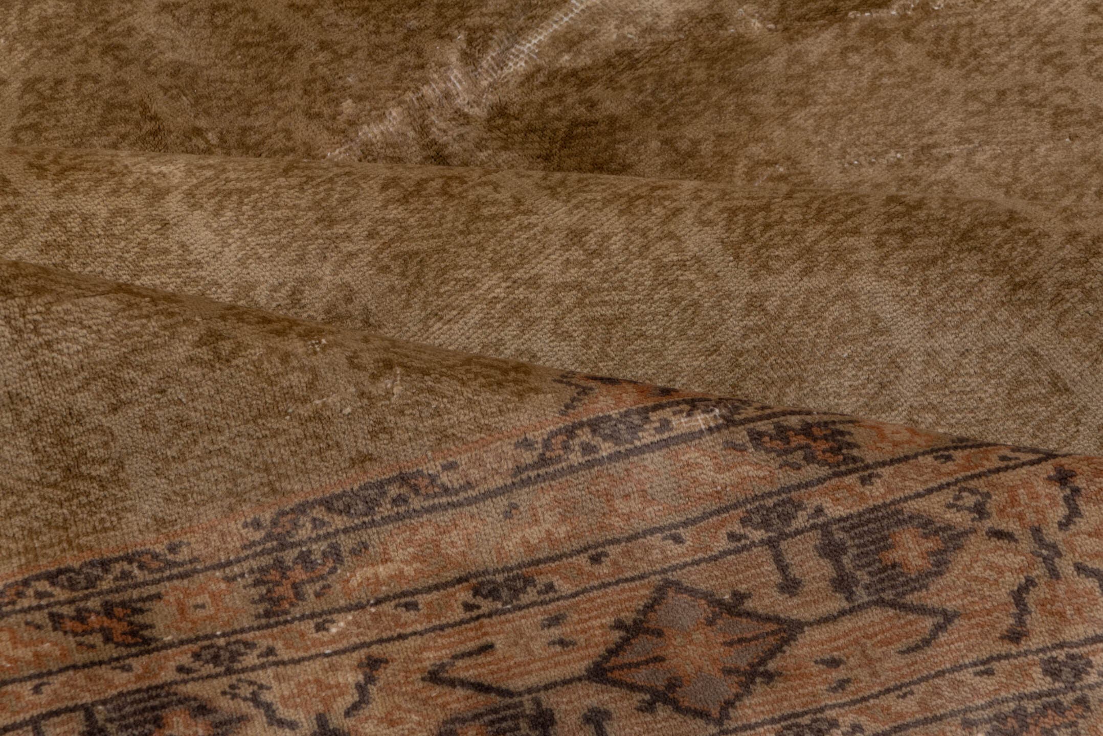 8' x 10' one-of-a-kind handmade antique Sivas large size rug. Color palette: camel, taupe, beige, charcoal, rose, ivory