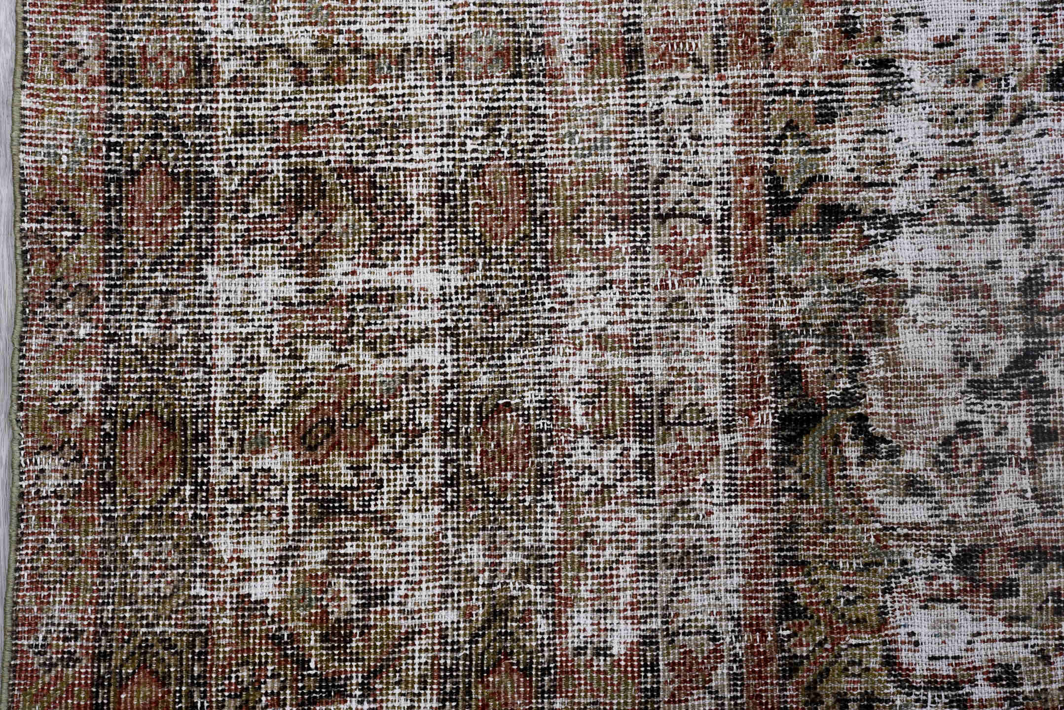 6' x 16' one-of-a-kind handmade antique Mahal rug. Color palette: ivory, taupe, brown, rust, faded blue, beige, gray
