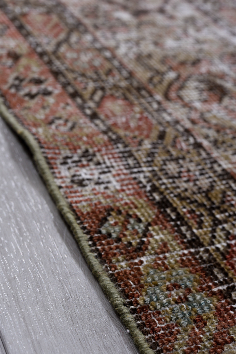 6' x 16' one-of-a-kind handmade antique Mahal rug. Color palette: ivory, taupe, brown, rust, faded blue, beige, gray