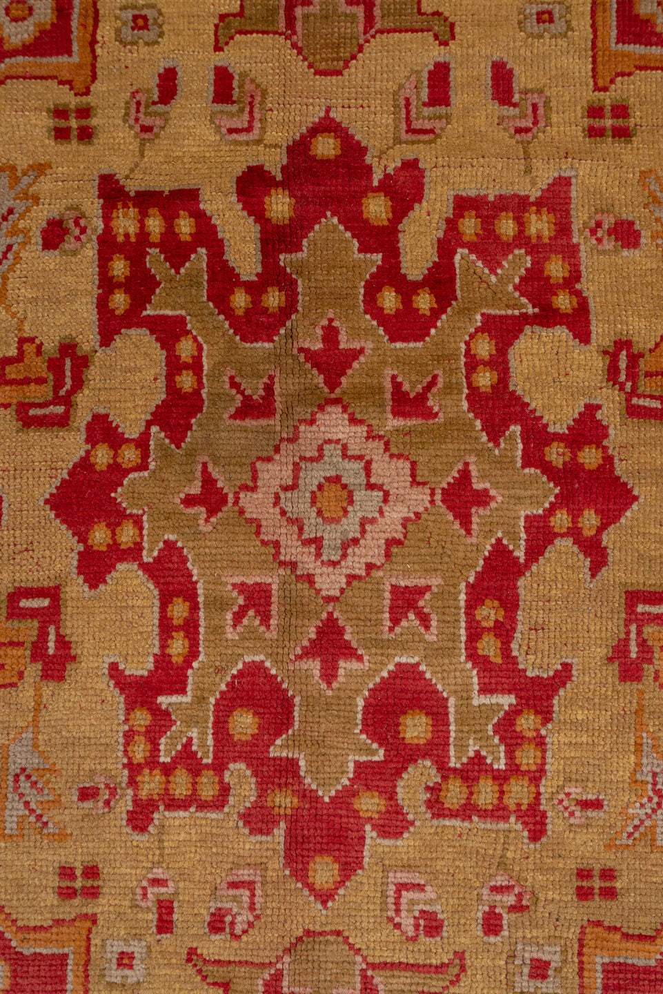 12' x 20' one-of-a-kind handmade antique Oushak oversize rug. Color palette: terra cotta, gold, rust, muted blue, ivory