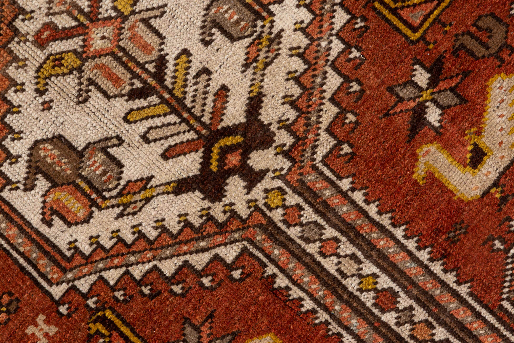 3' x 12' one-of-a-kind handmade vintage NW Persian runner rug. Color palette: brown, gray, pink, yellow