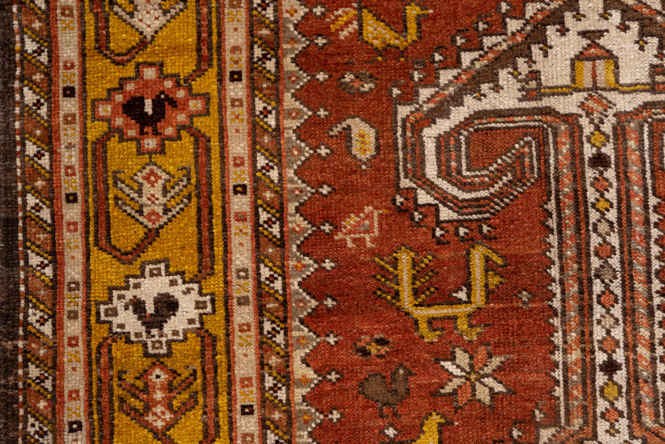 3' x 12' one-of-a-kind handmade antique NW Persian runner rug. Color palette: rust, gold, ivory, brown, camel, charcoal