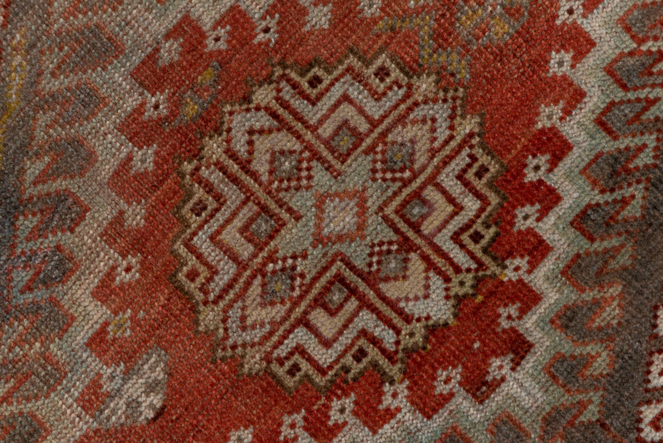 6' x 12' one-of-a-kind handmade antique Shiraz large size rug. Color palette: rust, blue_gray, ivory, taupe, terra_cotta