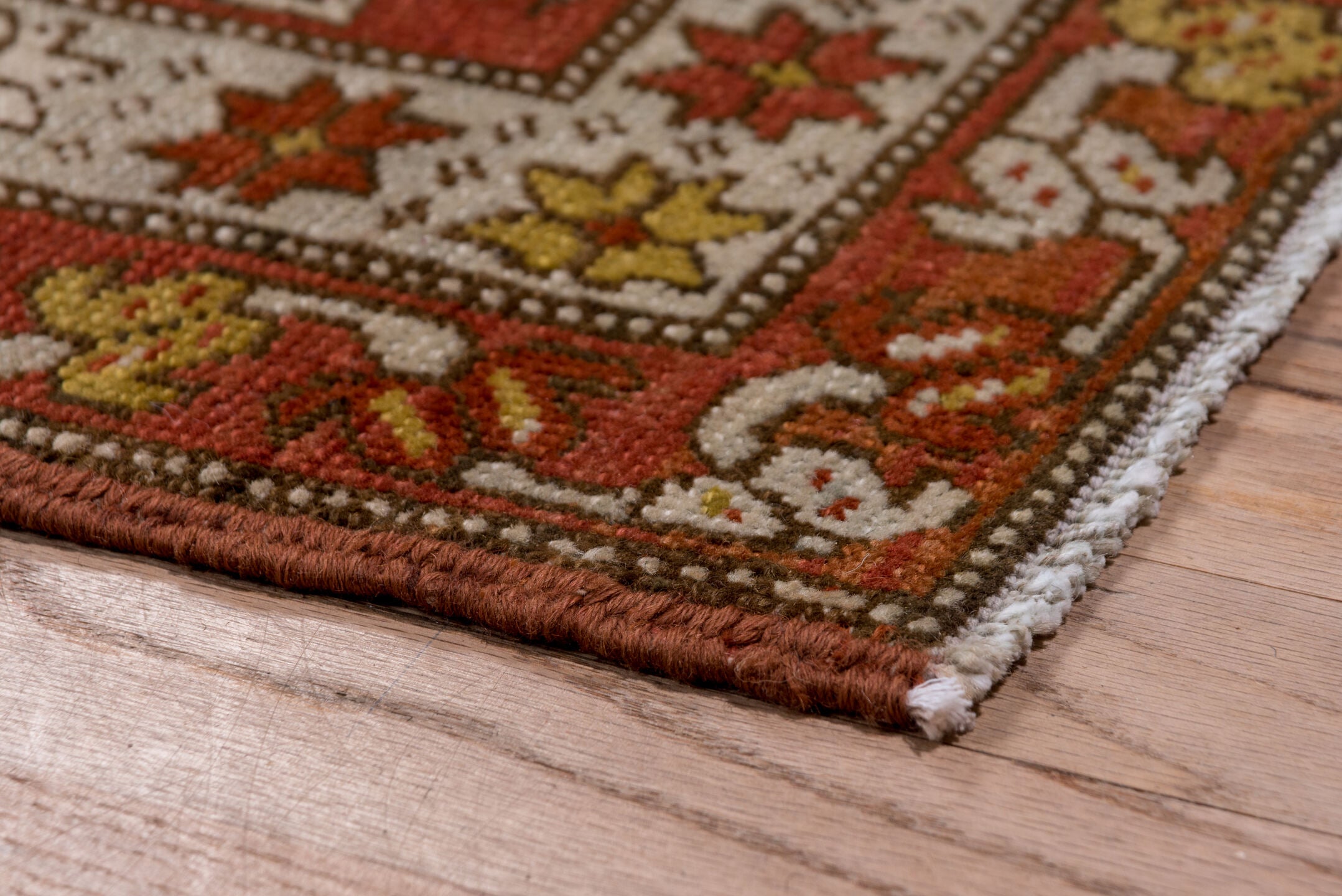 3' x 14' one-of-a-kind handmade antique Heriz runner rug. Color palette: rust, light blue, ivory, gold, brown, charcoal