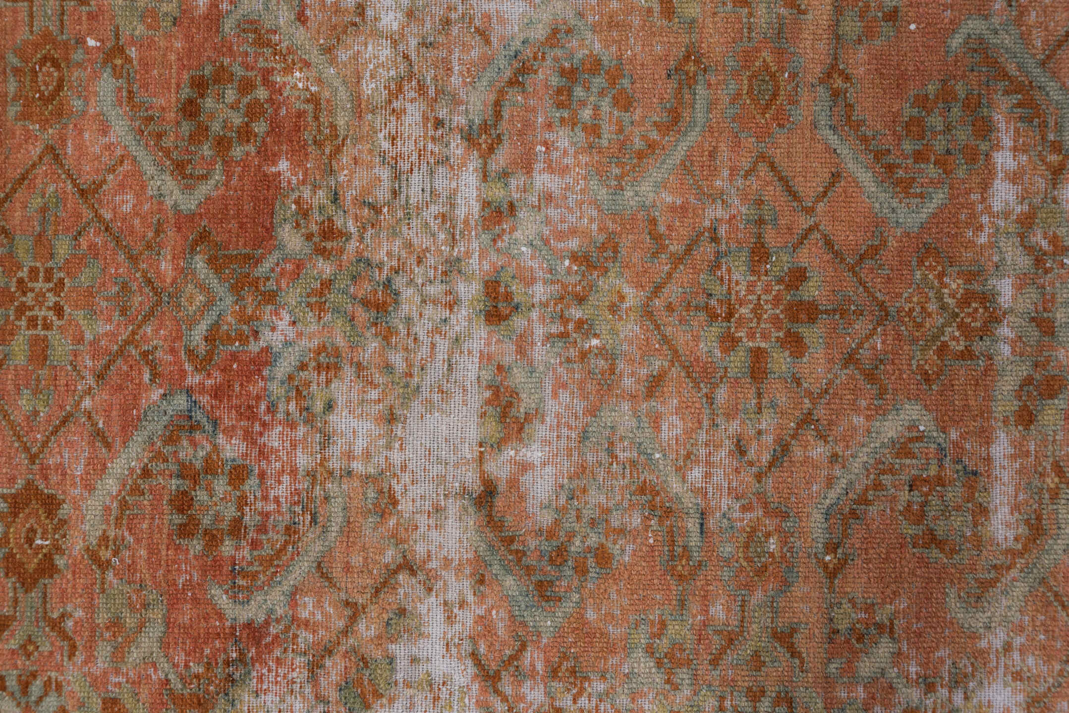 5' x 6' one-of-a-kind handmade antique Malayer rug. Color palette: terra cotta, rust, ivory, sage, camel, brown, pale blue