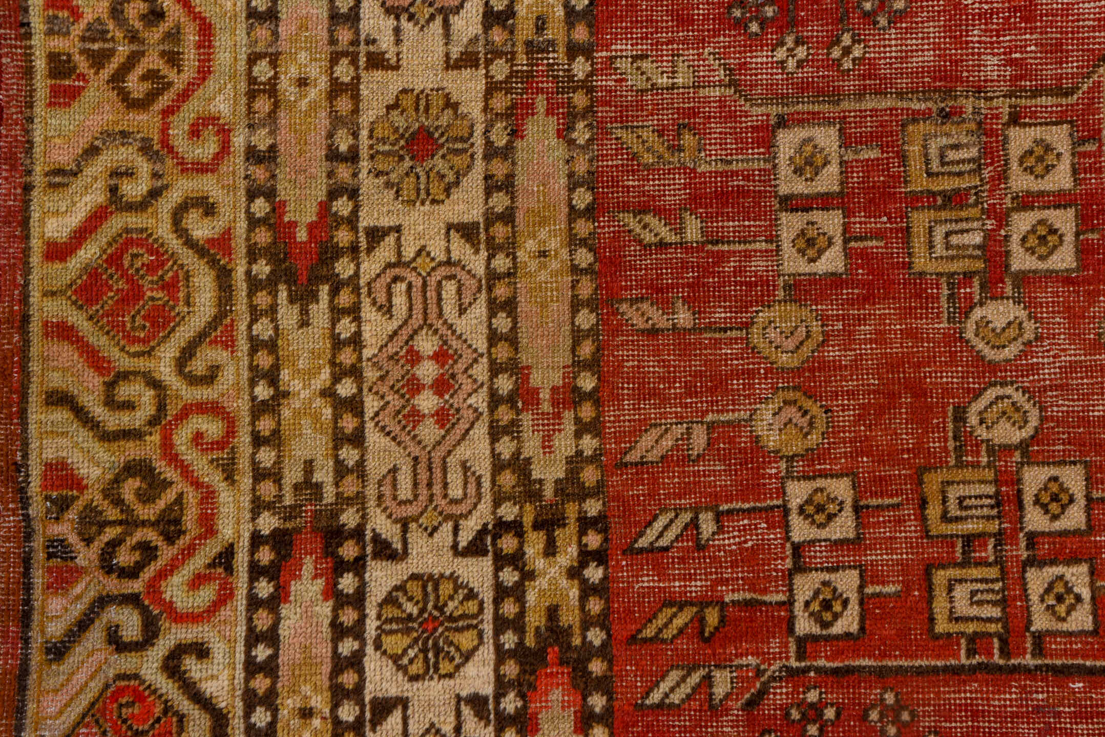 6' x 13' one-of-a-kind handmade vintage Khotan large size rug. Color palette: brown, gray, pink, red