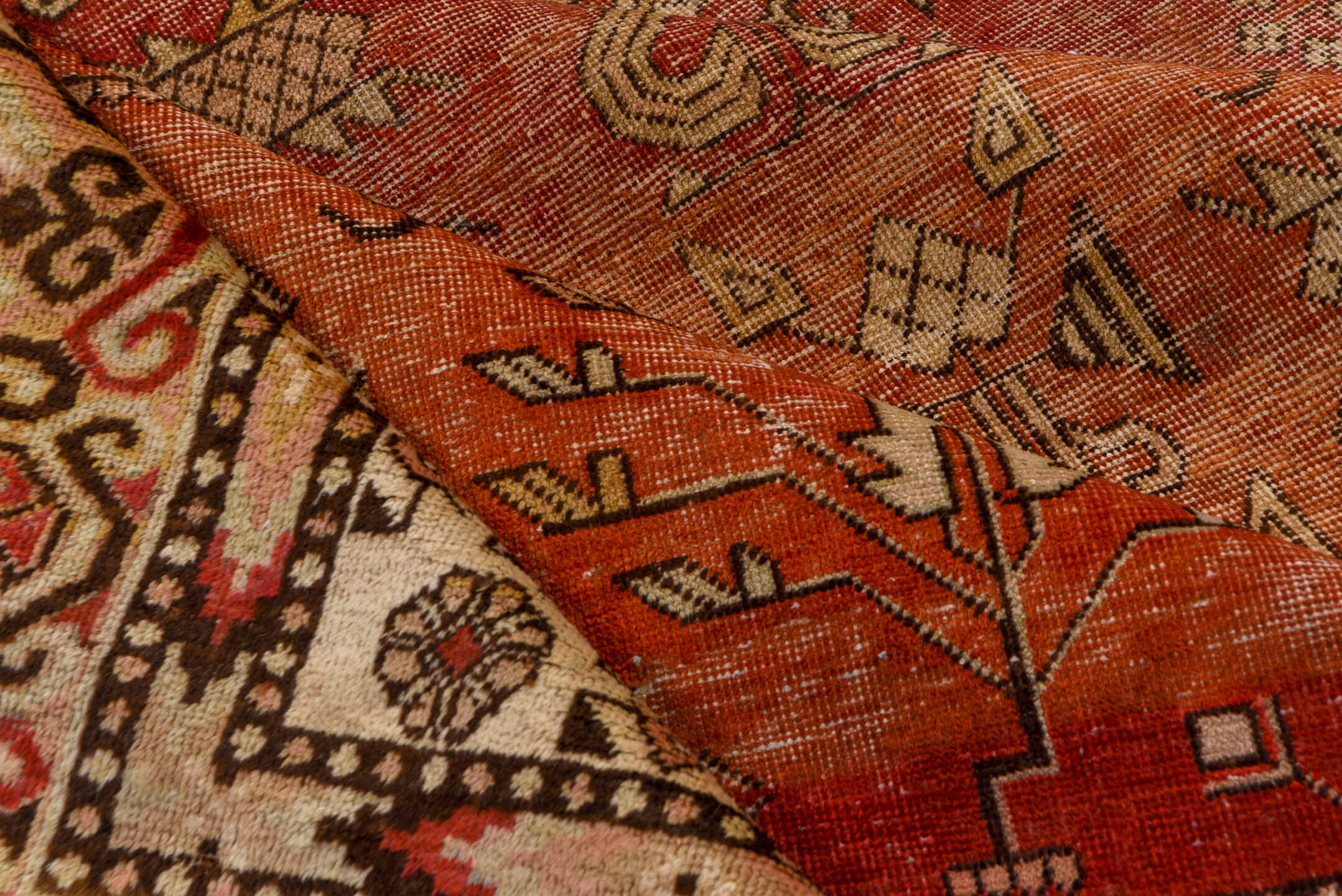 6' x 13' one-of-a-kind handmade antique Khotan large size rug. Color palette: rust, ivory, terra cotta, brown, charcoal