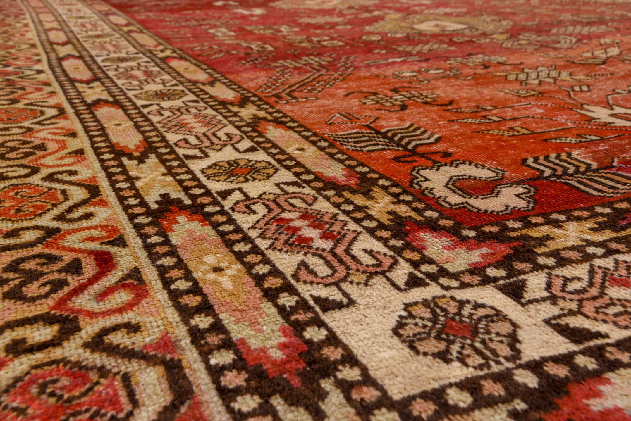 6' x 13' one-of-a-kind handmade antique Khotan large size rug. Color palette: rust, ivory, terra cotta, brown, charcoal