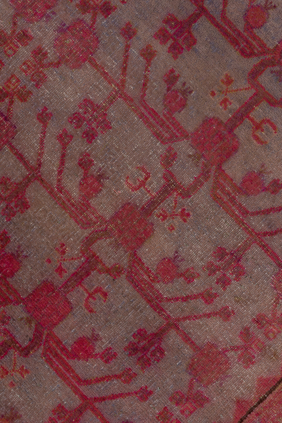 6' x 13' one-of-a-kind handmade vintage Khotan large size rug. Color palette: brown, gray, pink, red, wine