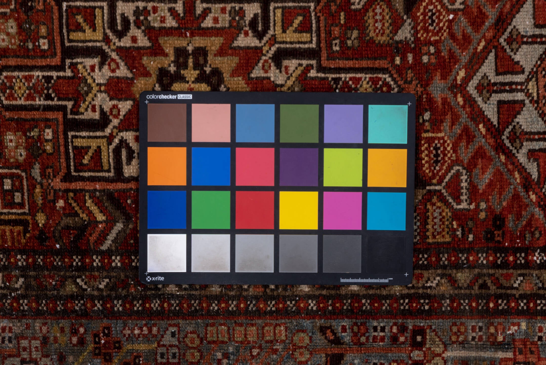 3' x 14' one-of-a-kind handmade antique Karaje runner rug. Color palette: rust, blue-gray, ivory, burgundy, taupe, camel