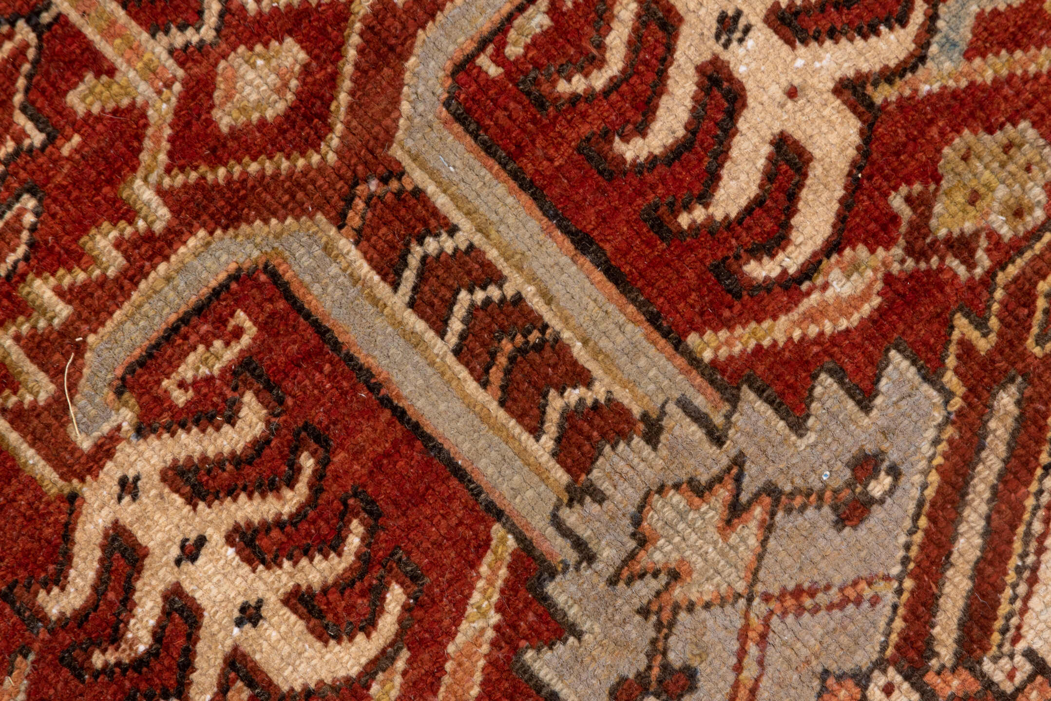 8' x 10' one-of-a-kind handmade antique Heriz large size rug. Color palette: rust, sky blue, ivory, terra cotta, camel