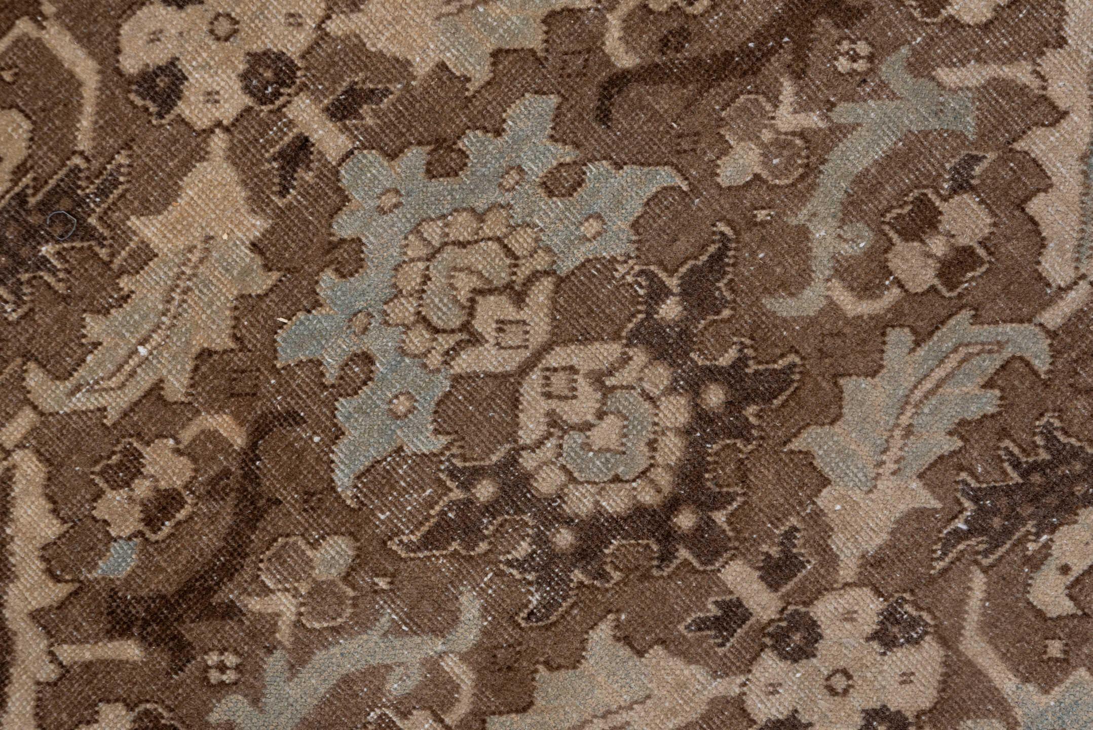 6' x 10' one-of-a-kind handmade vintage Heriz large size rug. Color palette: brown, gray, light gray, off-white, pink, snow