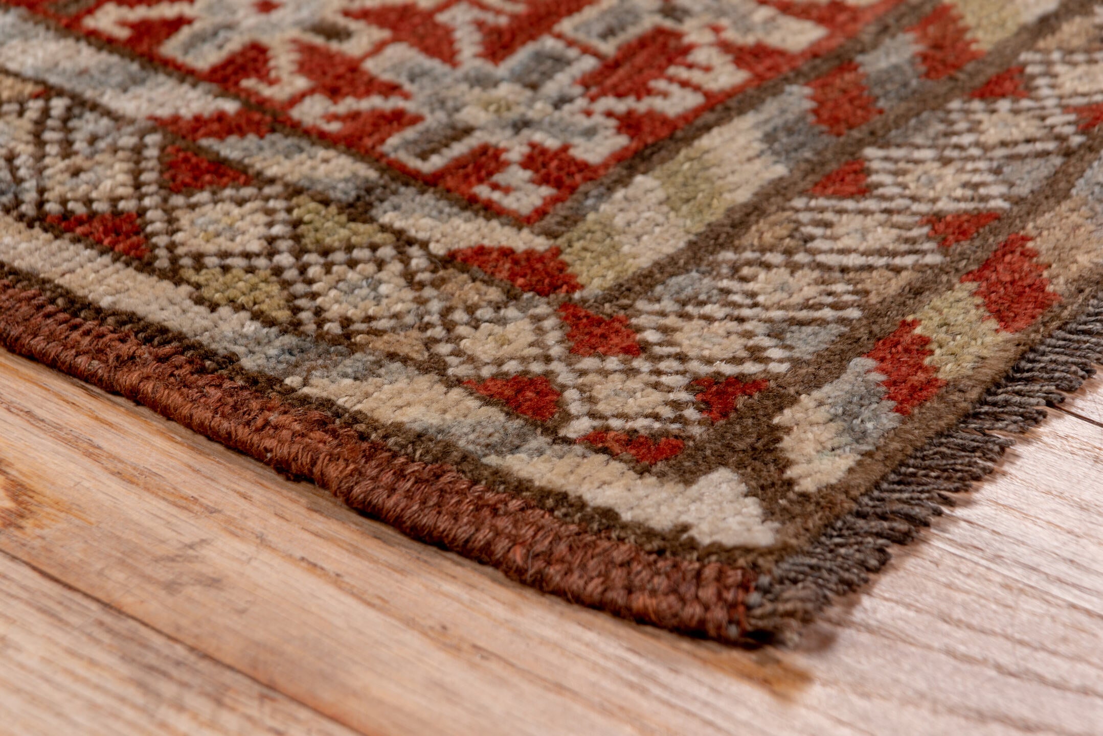 5' x 9' one-of-a-kind handmade vintage NW Persian medium size rug. Color palette: brown, gray, pink, red