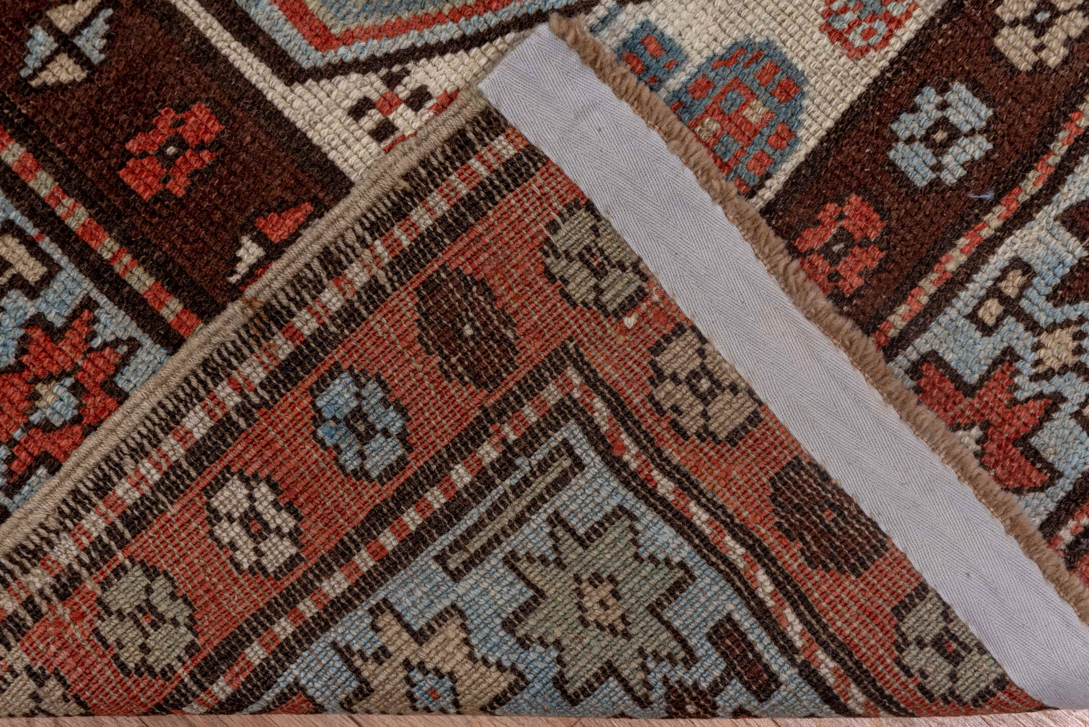 3' x 13' one-of-a-kind handmade antique Sarab runner rug. Color palette: ivory, rust, sky_blue, mahogany, brown, slate_blue