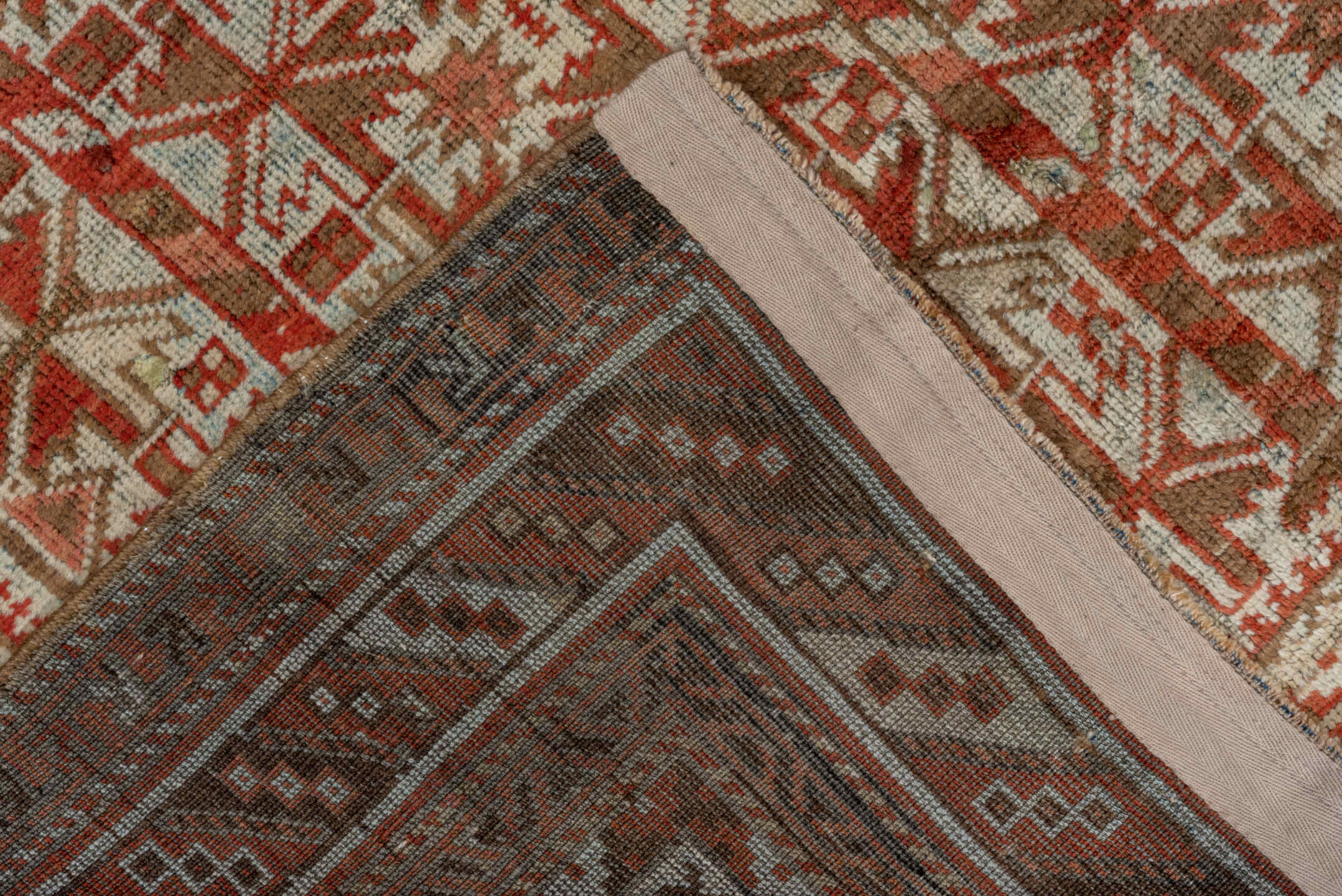 3' x 4' one-of-a-kind handmade antique Belouch small size rug. Color palette: rust, ivory, taupe, brown, terra cotta