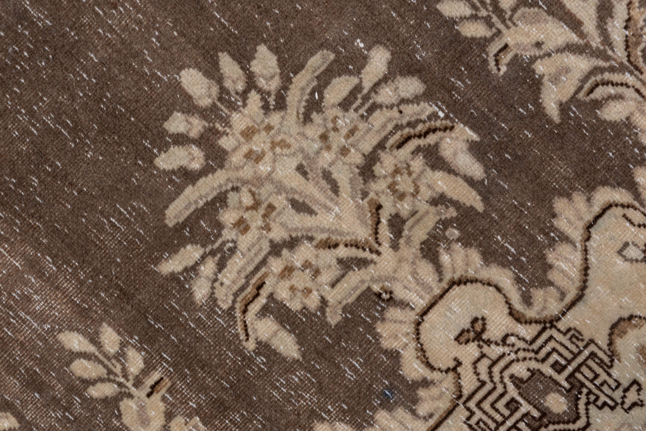 9' x 9' one-of-a-kind handmade vintage Tabriz rug. Color palette: brown, gray, light gray, off-white, pink