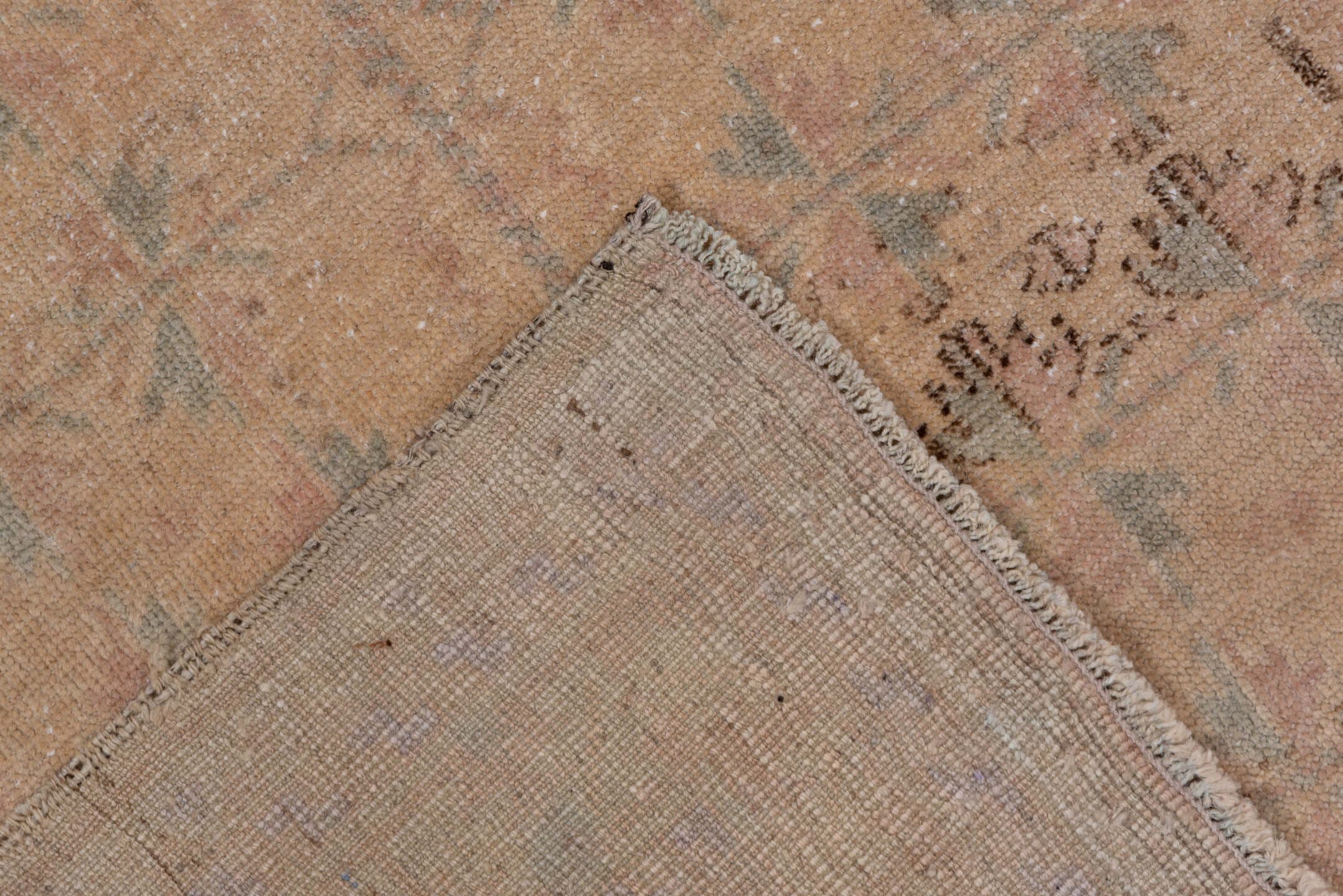 2' x 4' one-of-a-kind handmade antique Anatolian small size rug. Color palette: beige, taupe, camel, dusty rose, sage, brown