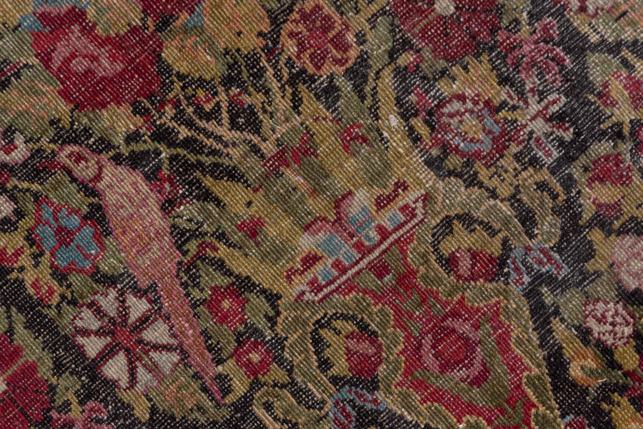 4' x 8' one-of-a-kind handmade antique Agra rug. Color palette: olive, rust, rose, ivory, burgundy, gold, sky_blue, brown