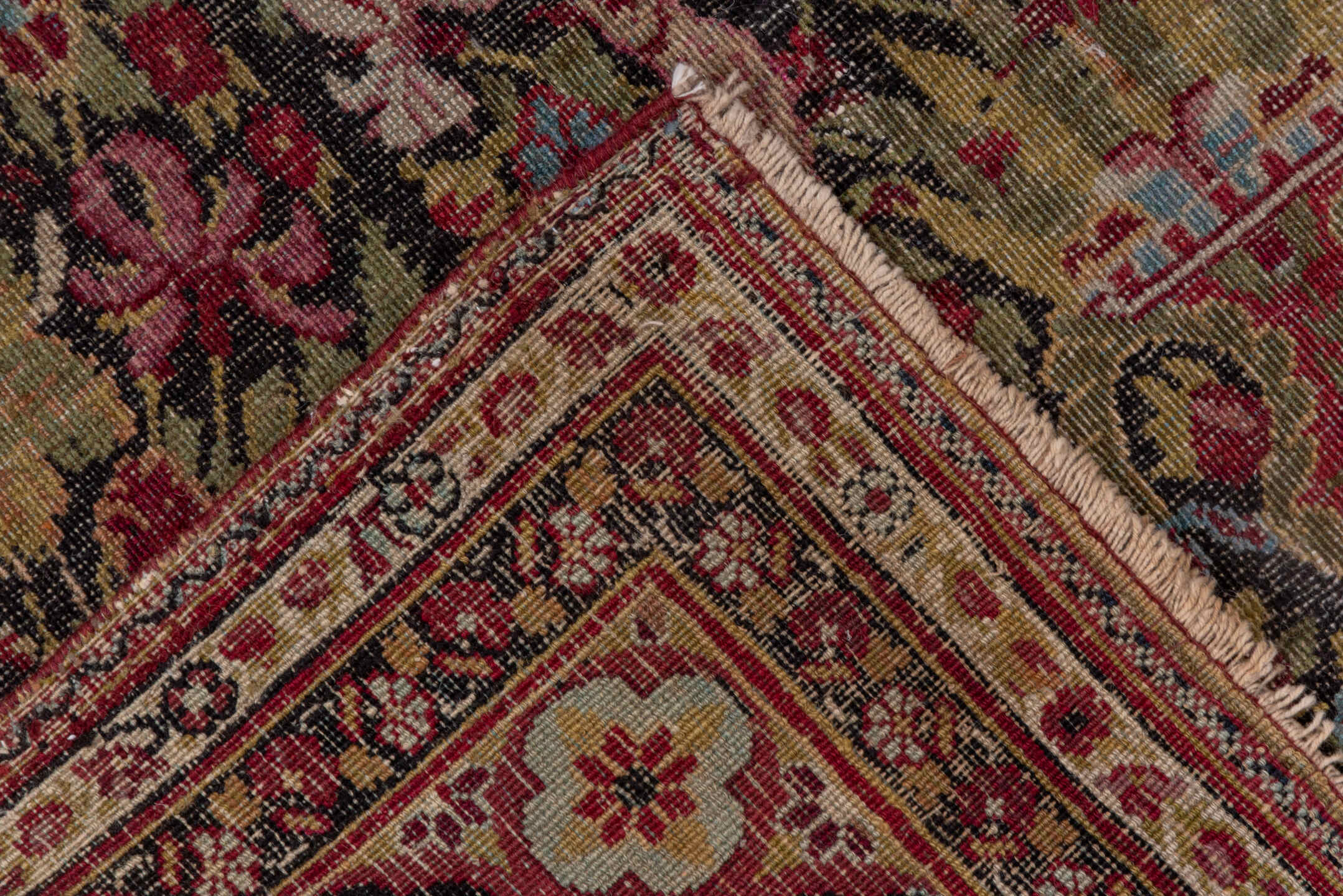 4' x 8' one-of-a-kind handmade antique Agra rug. Color palette: olive, rust, rose, ivory, burgundy, gold, sky_blue, brown