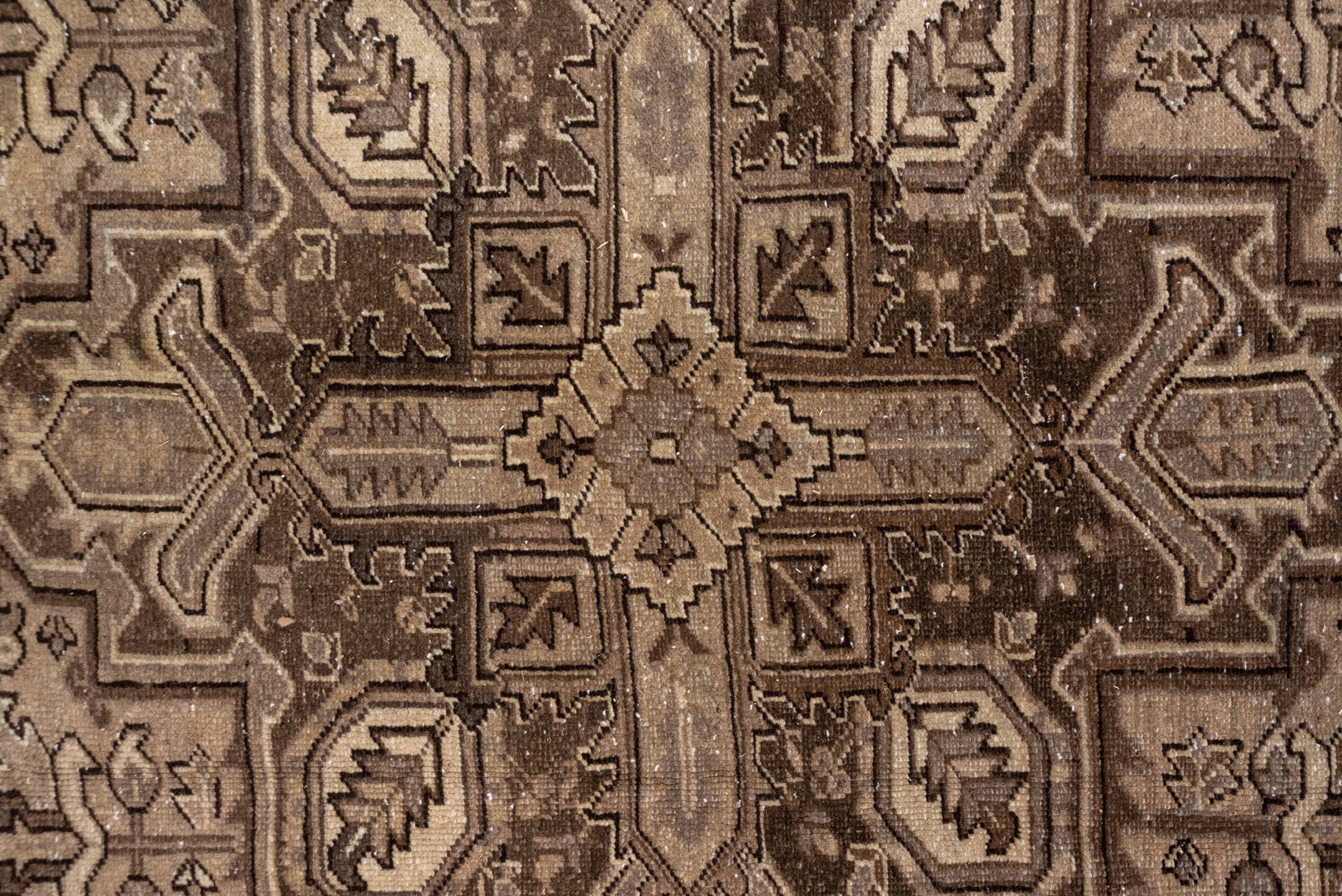 7' x 10' one-of-a-kind handmade vintage Heriz large size rug. Color palette: brown, gray, light gray, off-white, orange