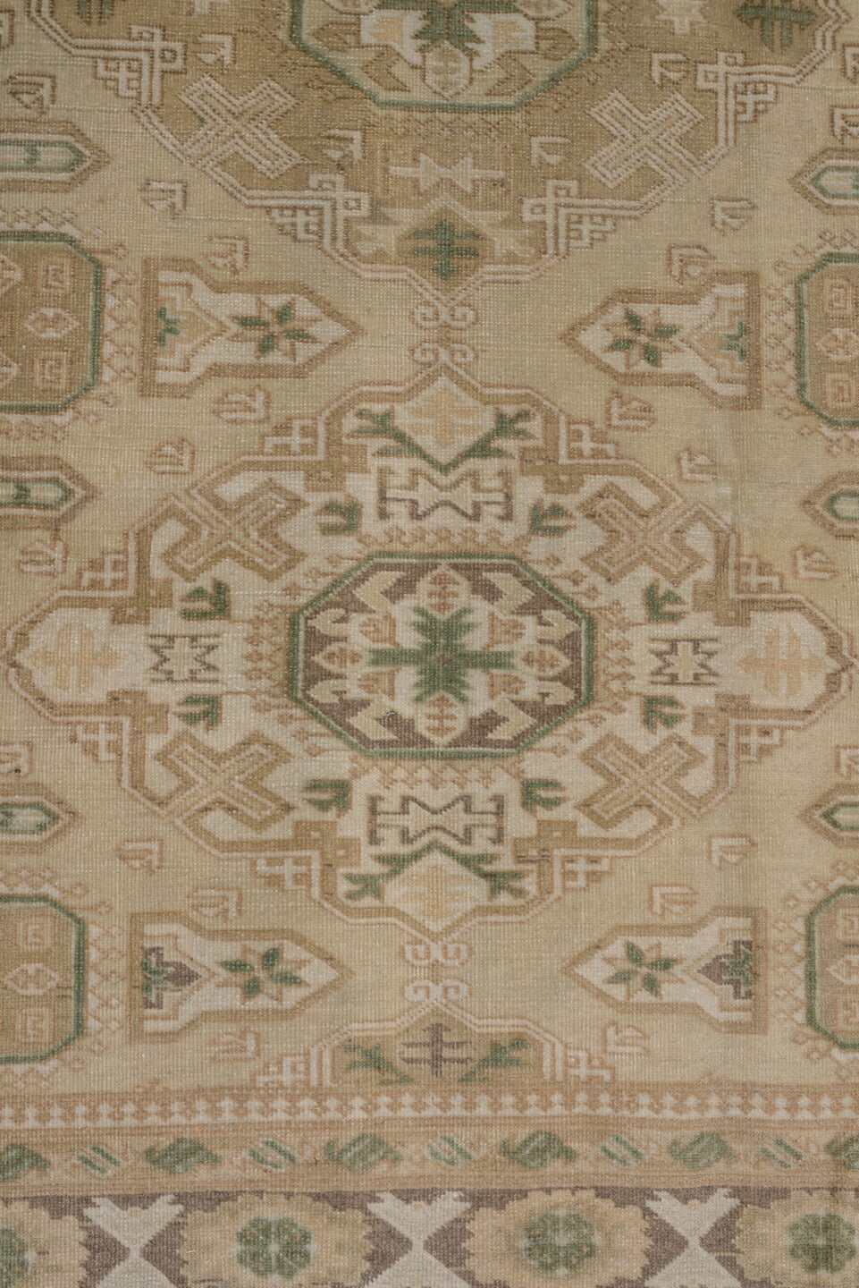 4' x 6' one-of-a-kind handmade antique Oushak small size rug. Color palette: beige, taupe, sage, blue, ivory, camel, olive