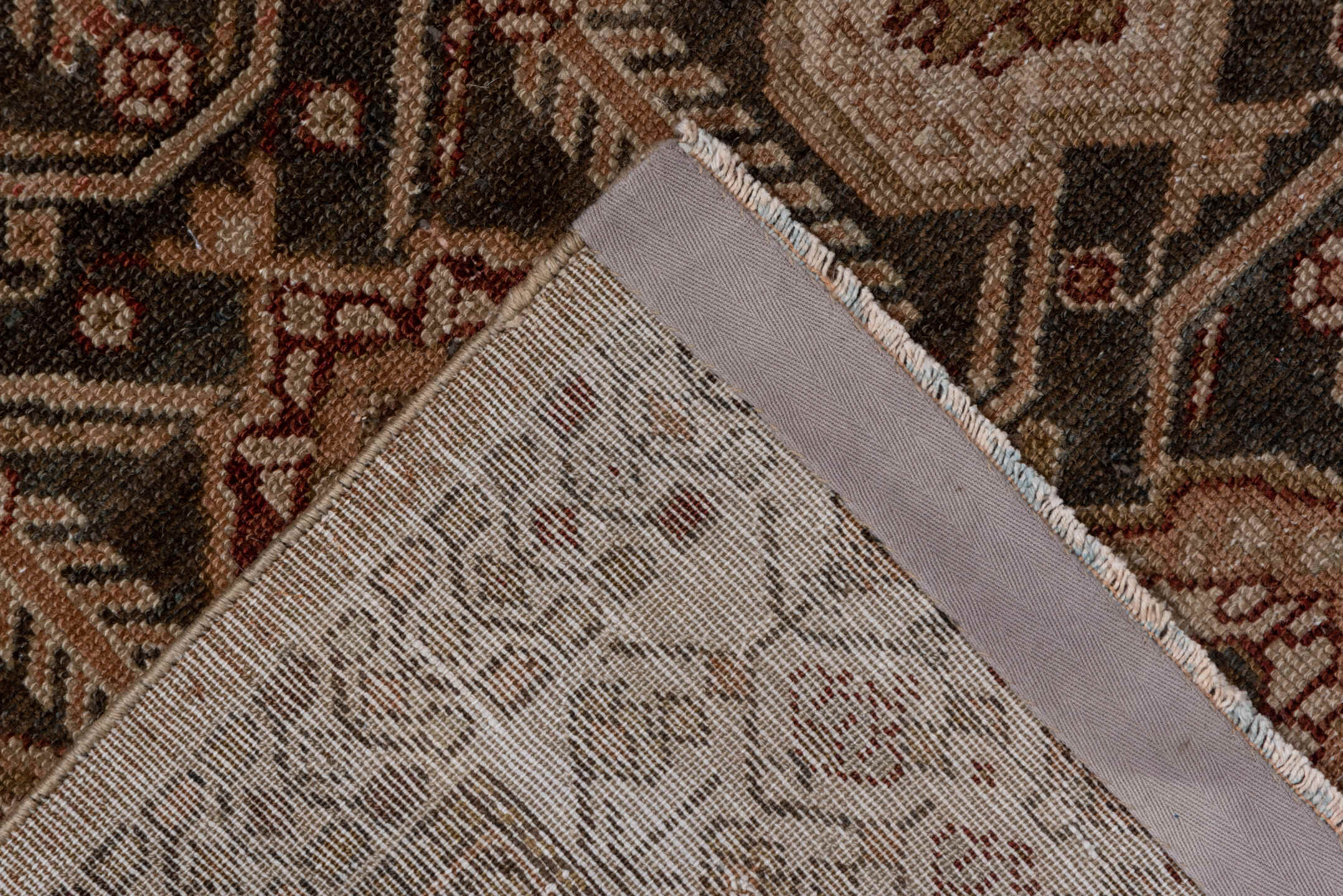 3' x 6' one-of-a-kind handmade antique Malayer small size rug. Color palette: brown, ivory, taupe, rust, charcoal, camel