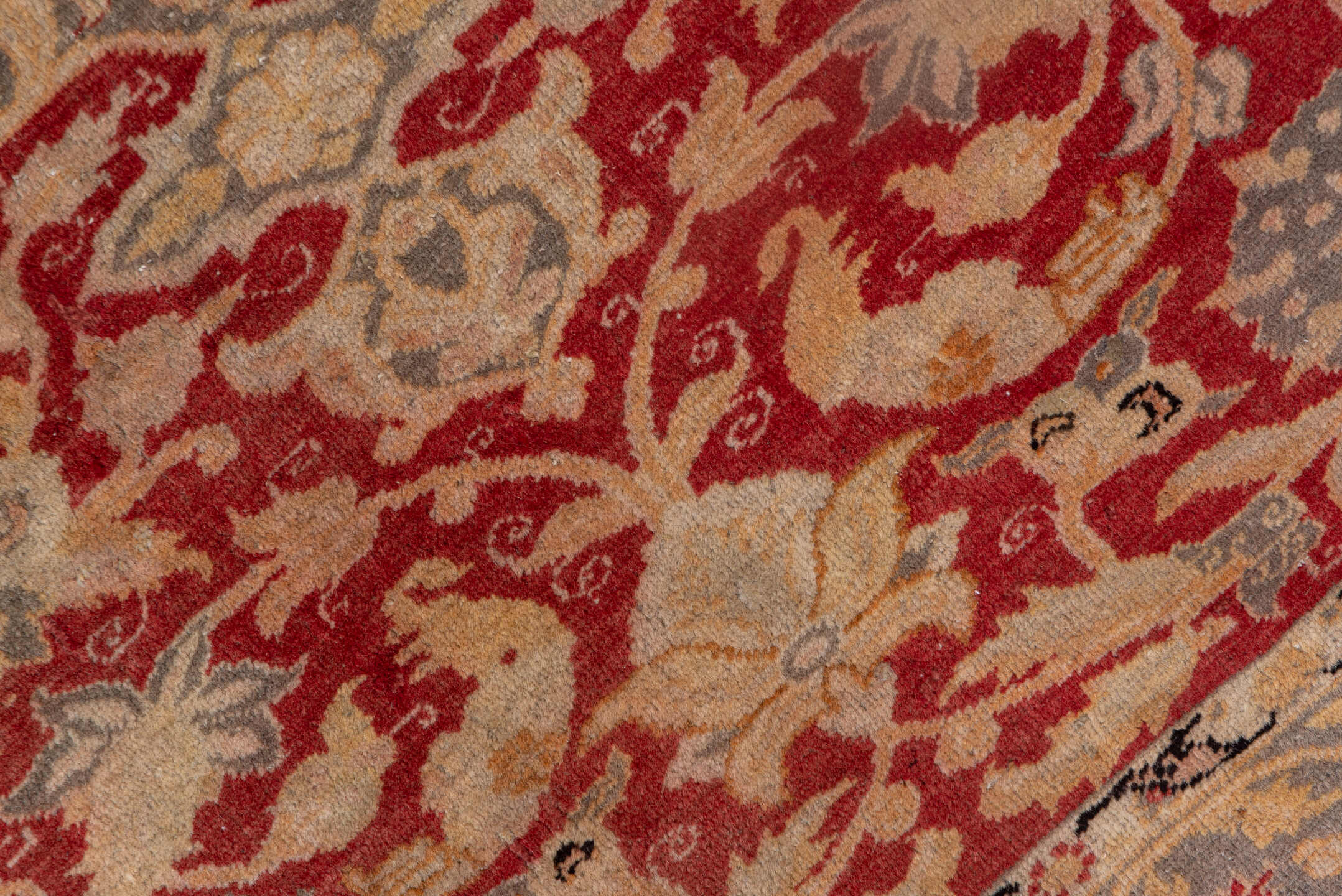 4' x 5' one-of-a-kind handmade antique Kaisary small size rug. Color palette: red, ivory, taupe, beige, slate, camel, gray