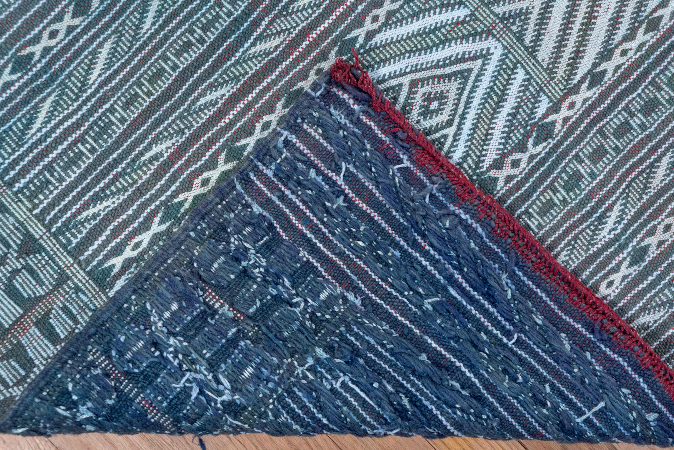 4' x 6' one-of-a-kind handmade vintage Kilim small size rug. Color palette: black, blue, brown, dark gray, dim gray, gray